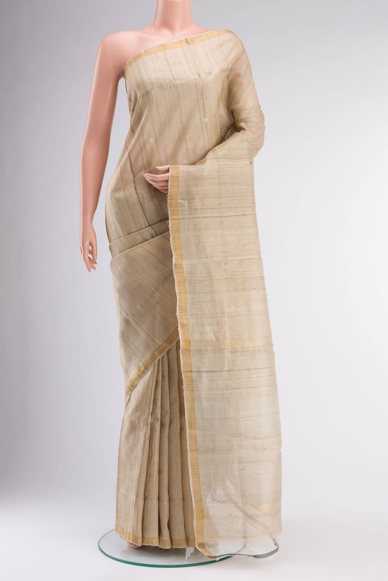 Beige Bhagalpuri Tussar Silk Saree