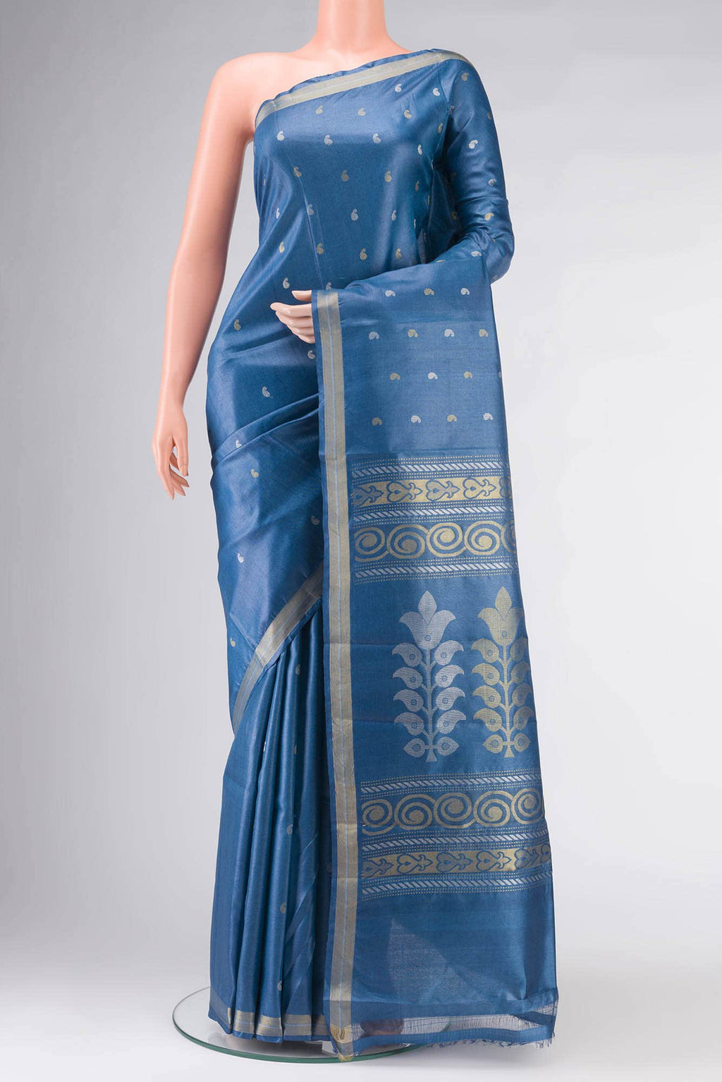 Blue Bhagalpuri Tussar Silk Saree