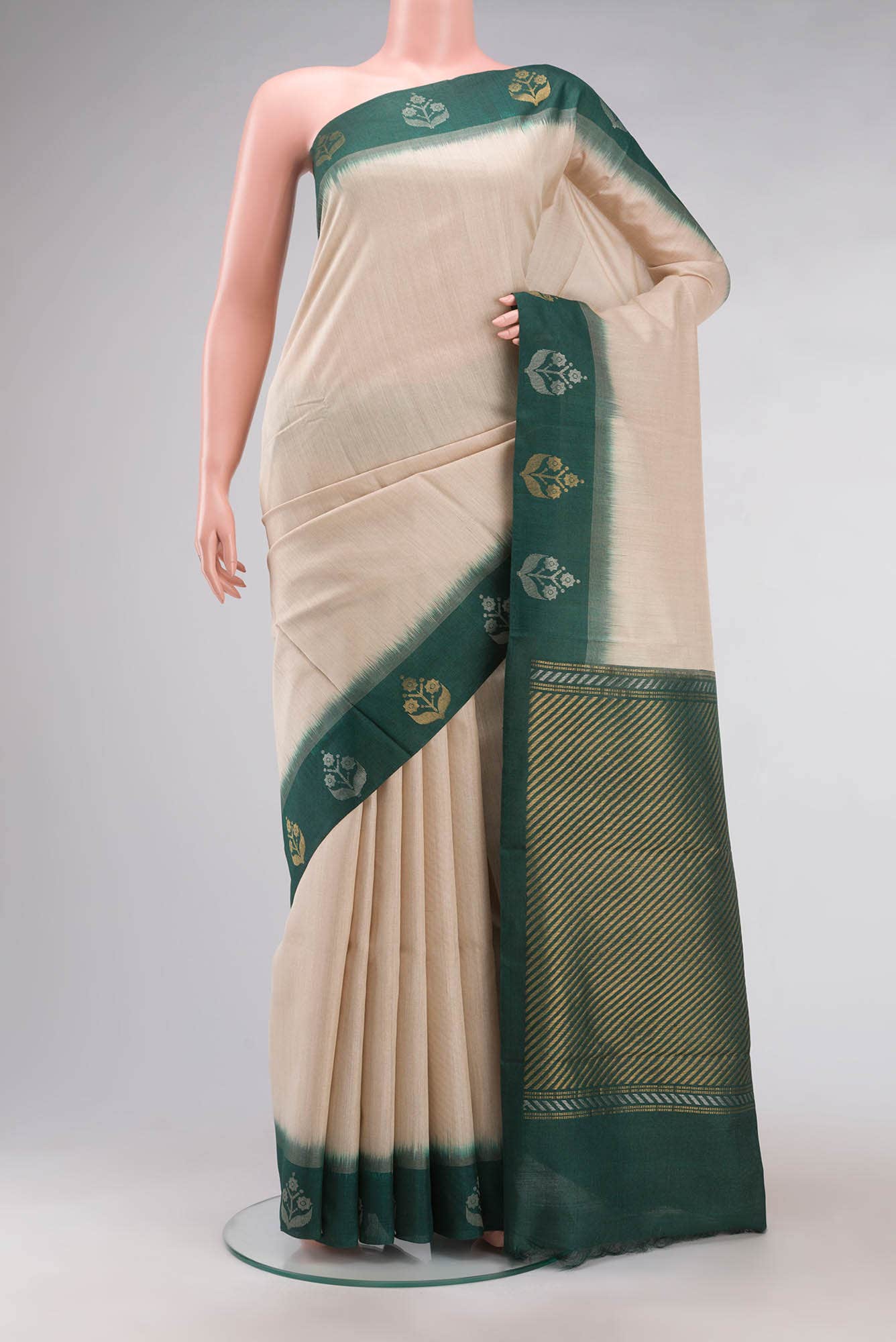 Beige Bhagalpuri Tussar Silk Saree