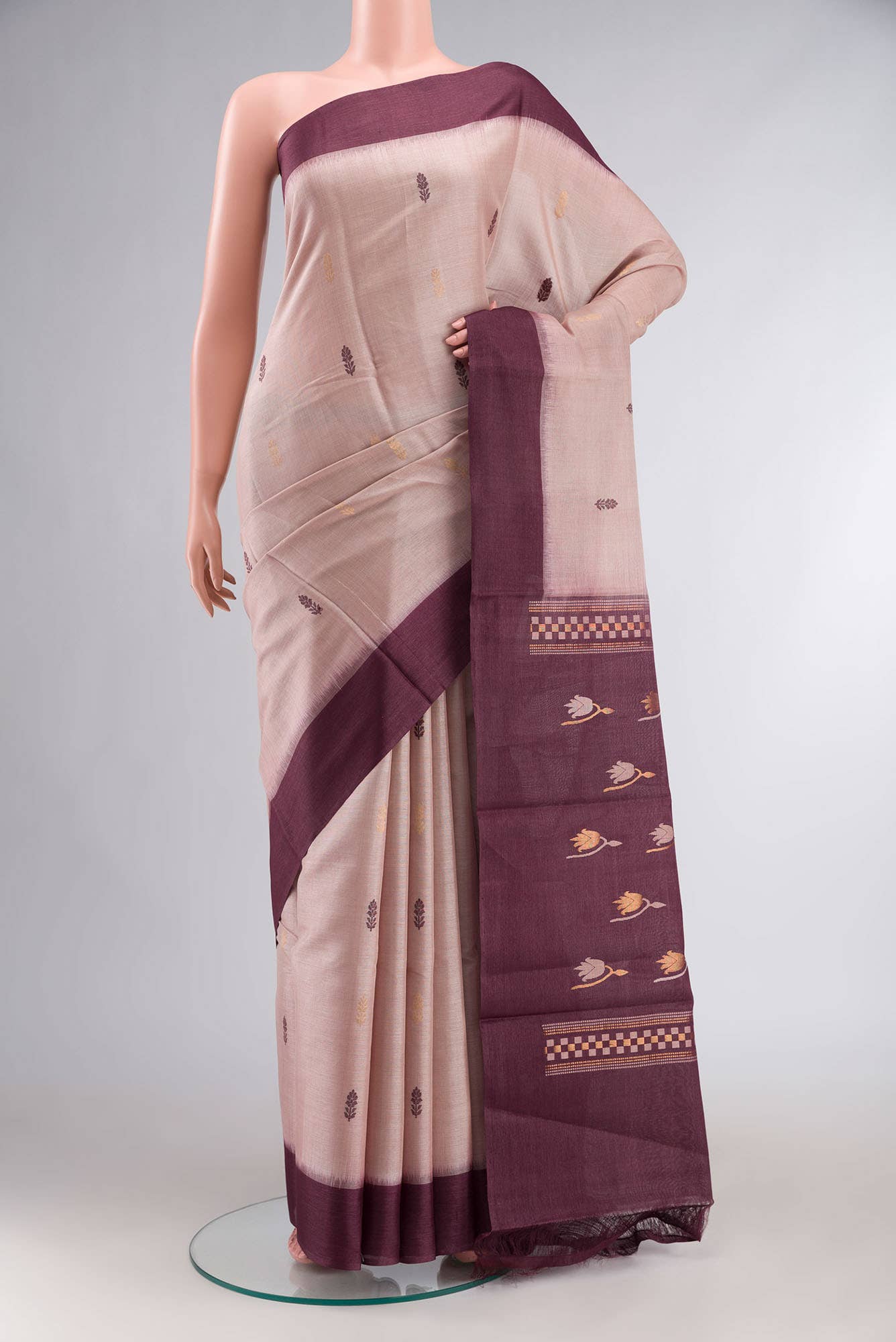 Beige Bhagalpuri Tussar Silk Saree