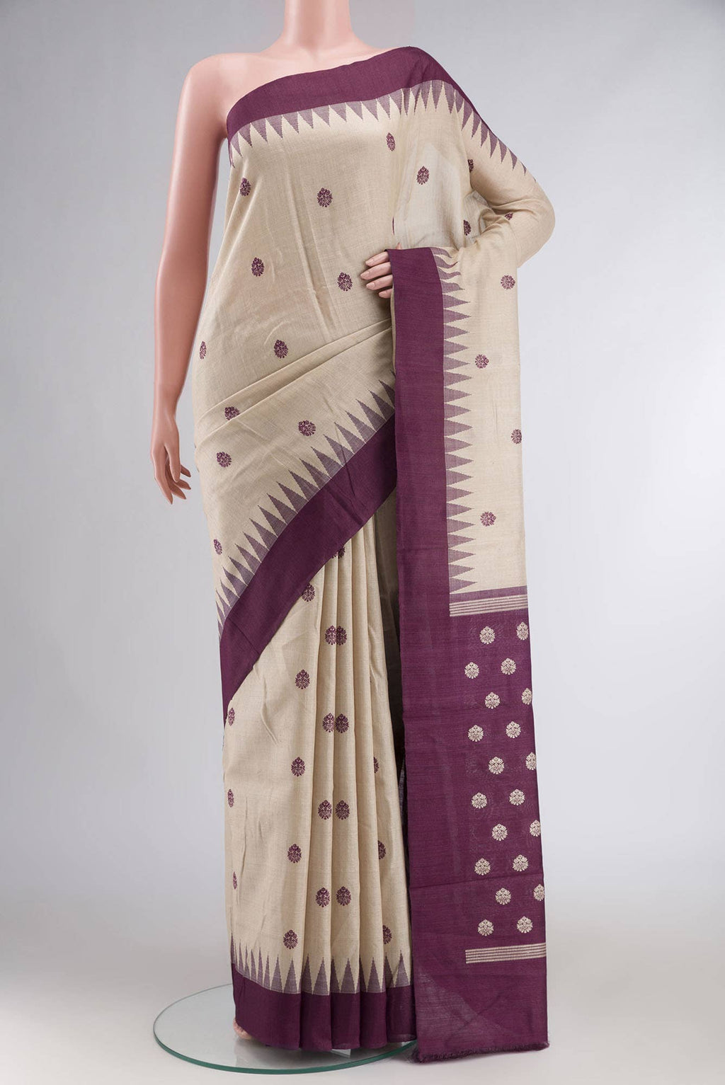 Beige Bhagalpuri Tussar Silk Saree