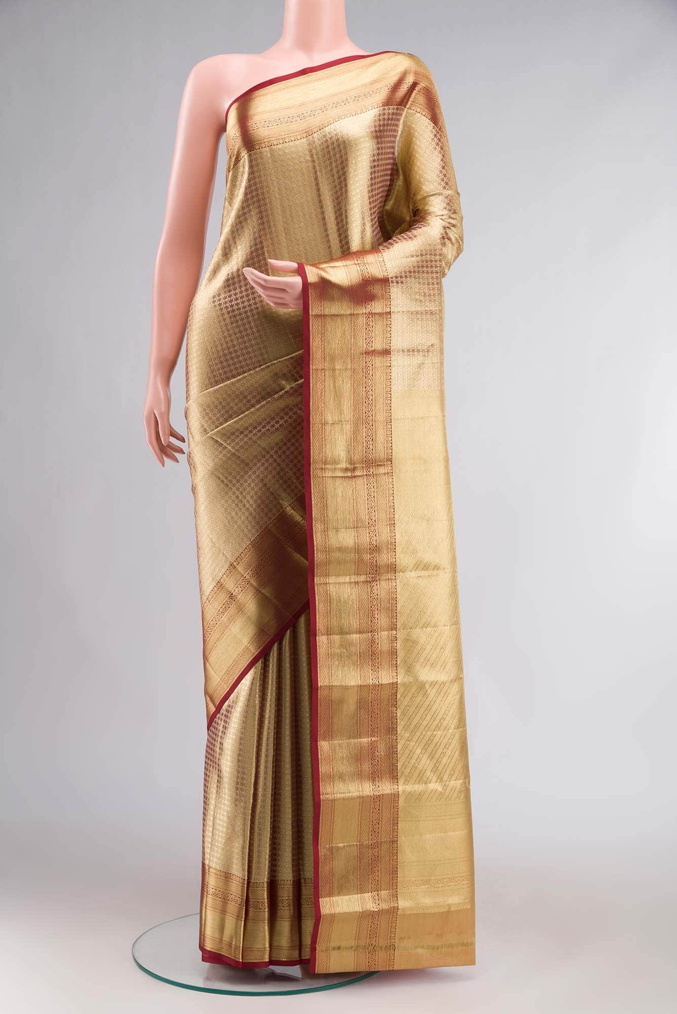 Gold with Red Dual Tone Kanchipuram Tissue Silk Saree