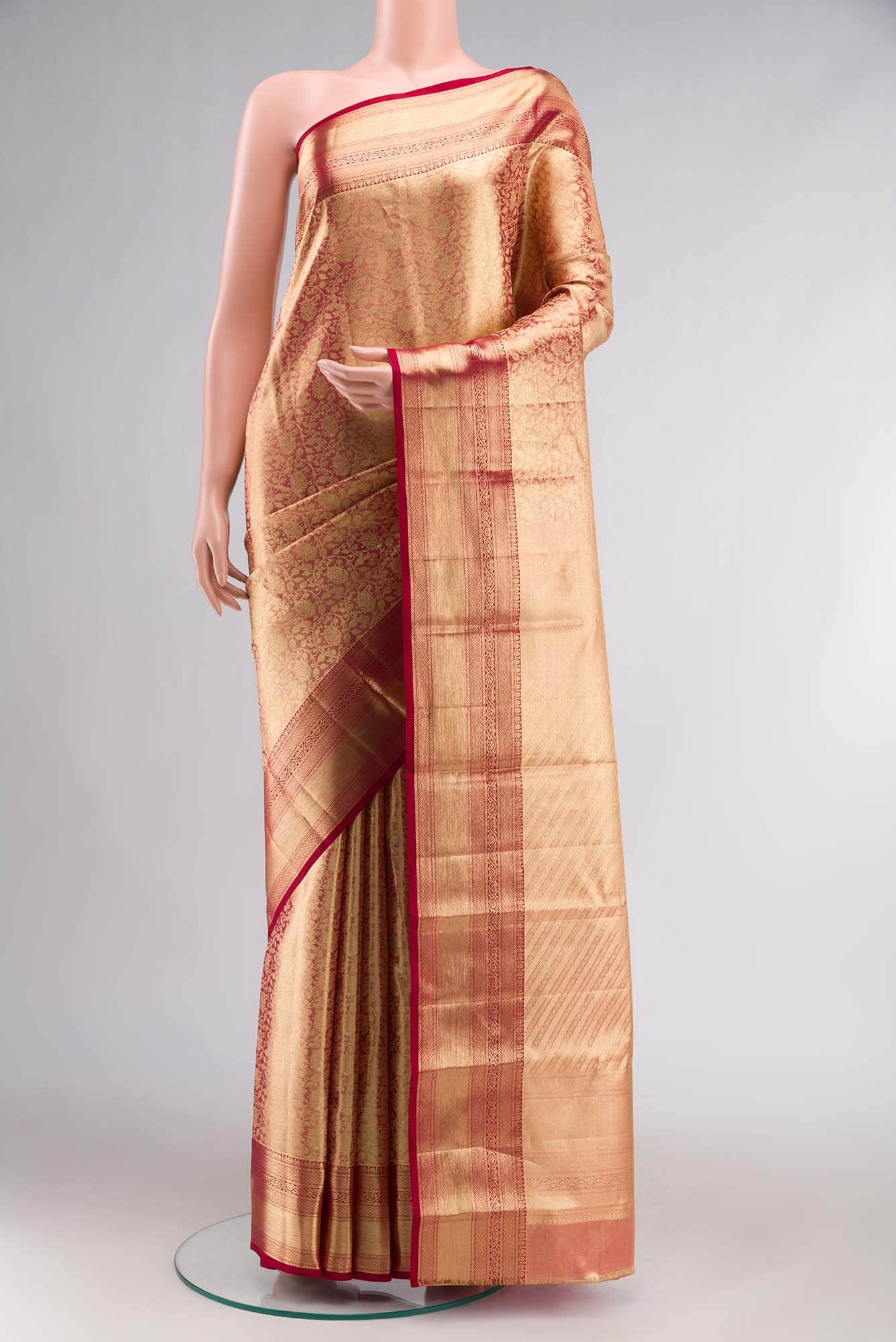 Gold with Pink Dual Tone Kanchipuram Tissue Silk Saree