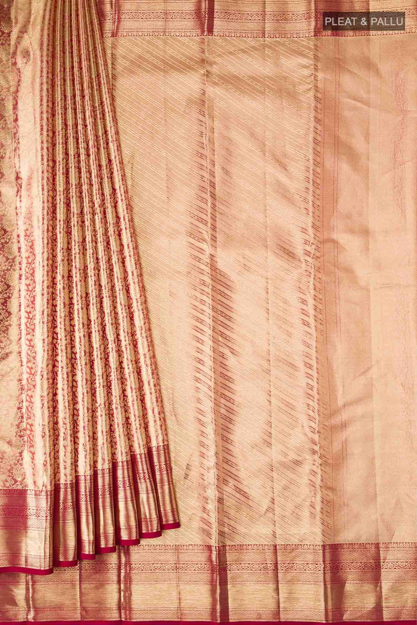 Gold with Pink Dual Tone Kanchipuram Tissue Silk Saree