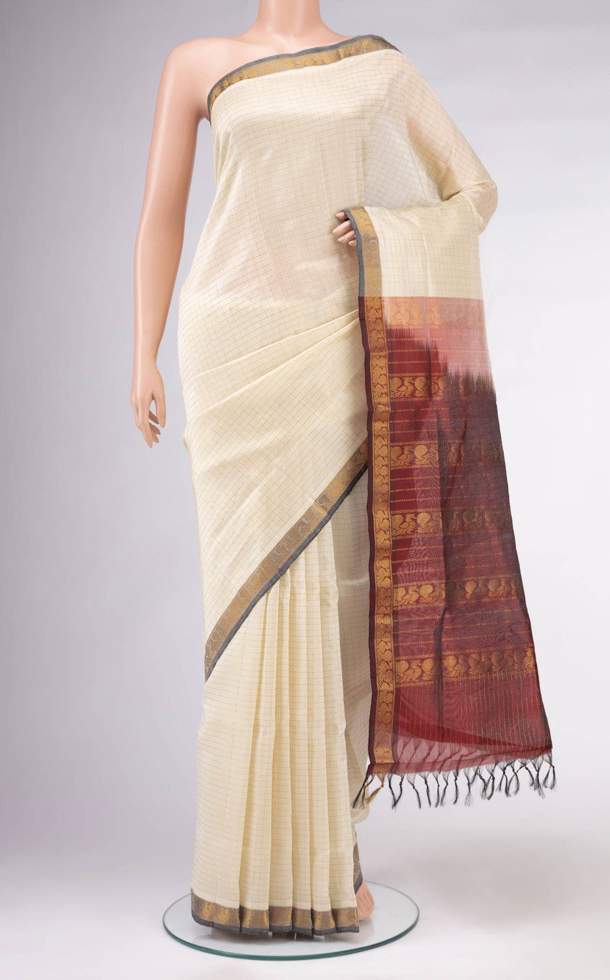 Cream Silk Cotton Saree