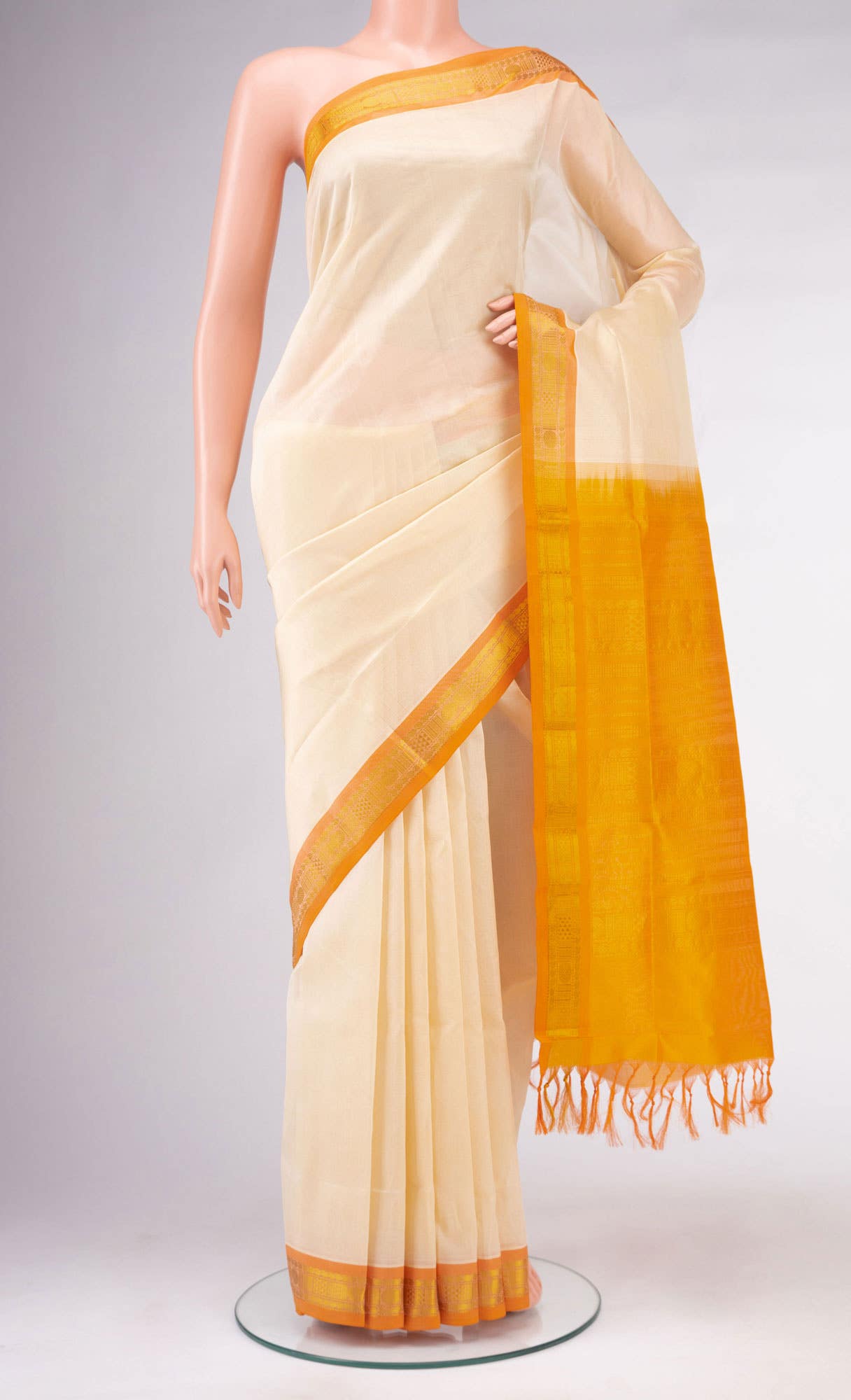 Cream Silk Cotton Saree