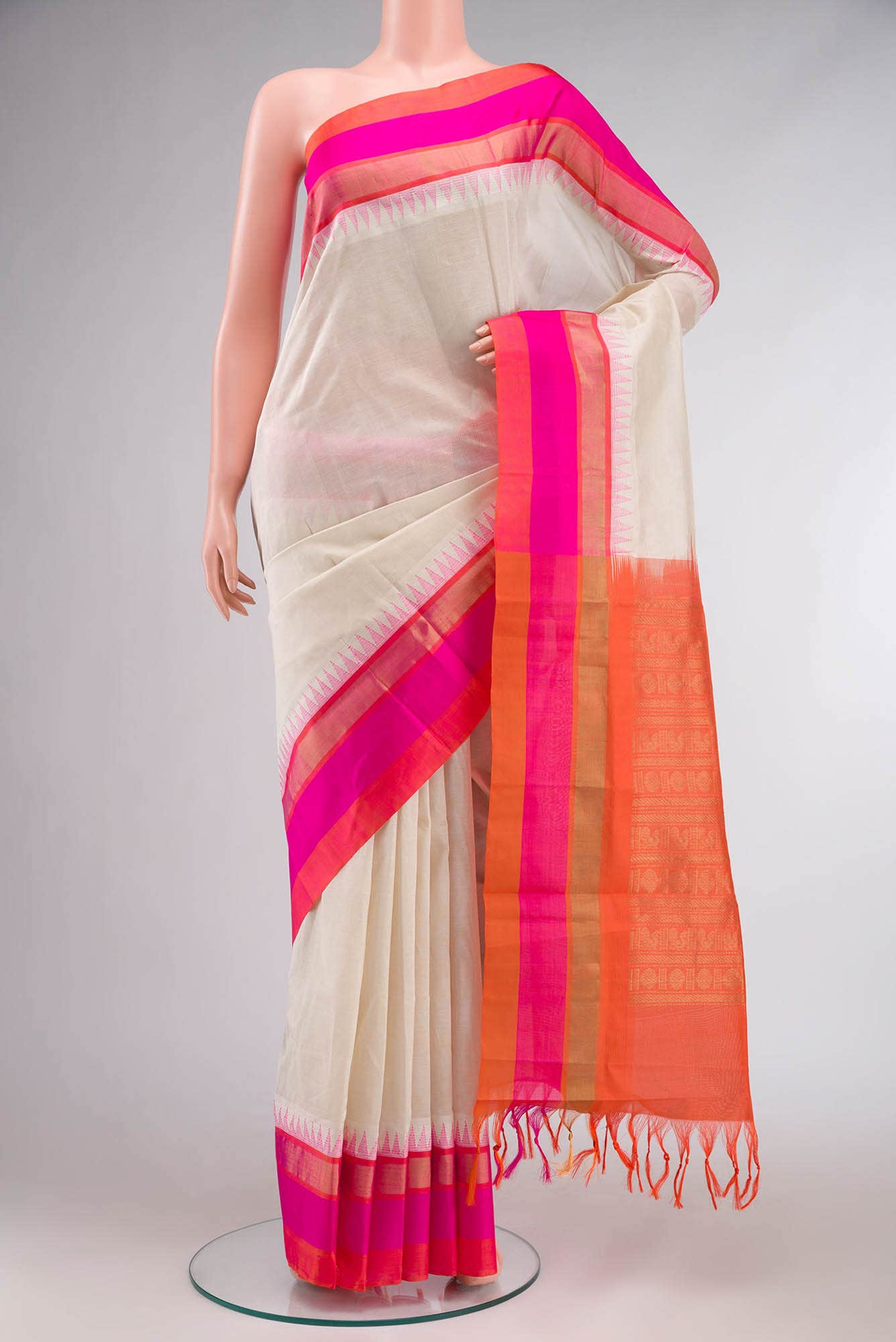 Cream Silk Cotton Saree