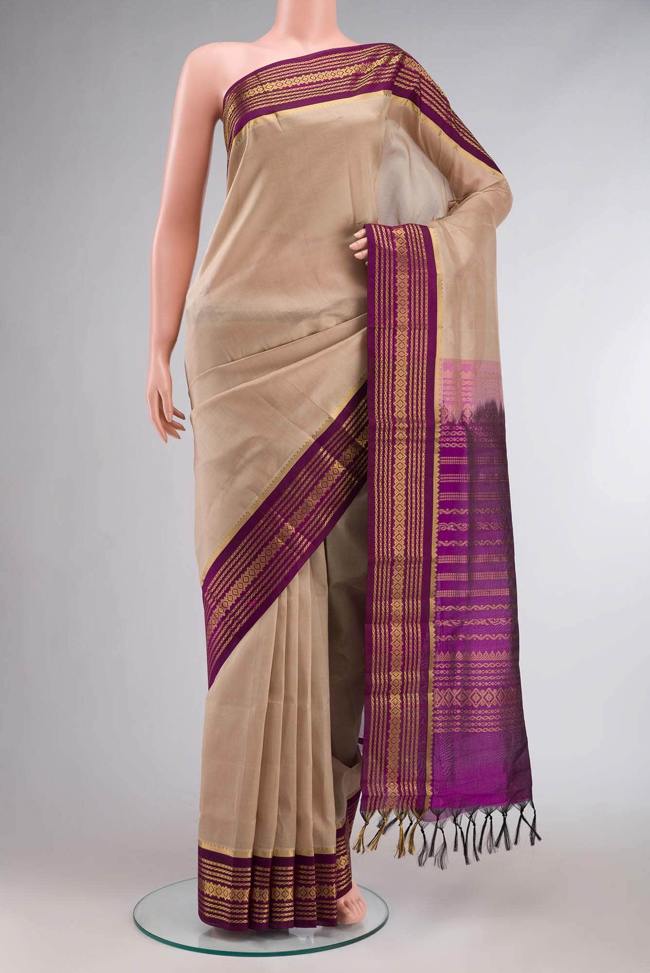 Beige Silk Cotton Saree