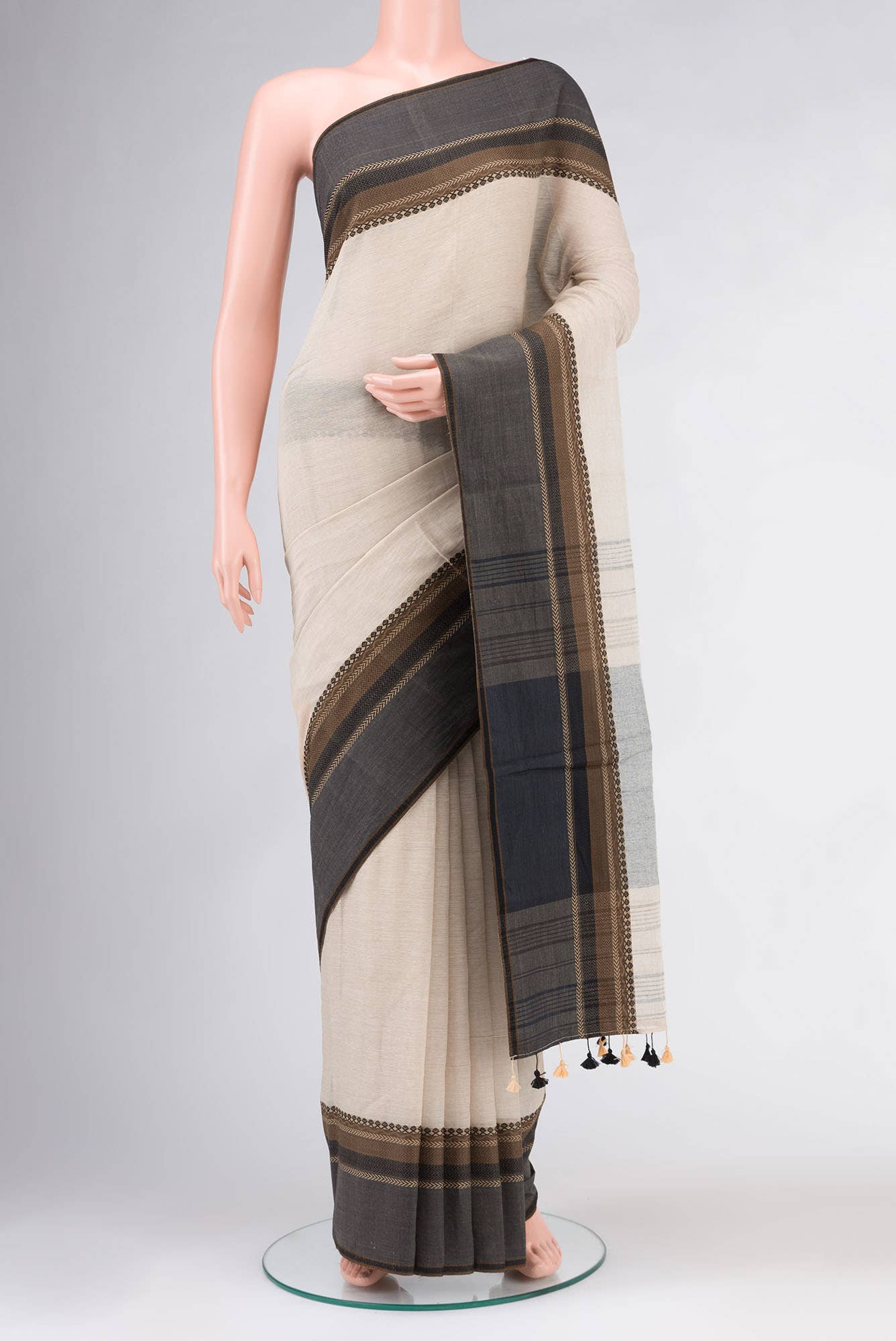 Beige Bengal Cotton Saree