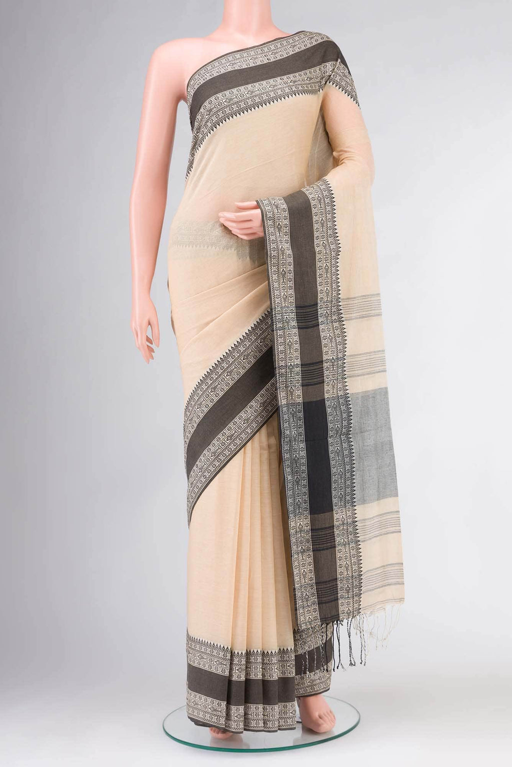 Beige Bengal Cotton Saree