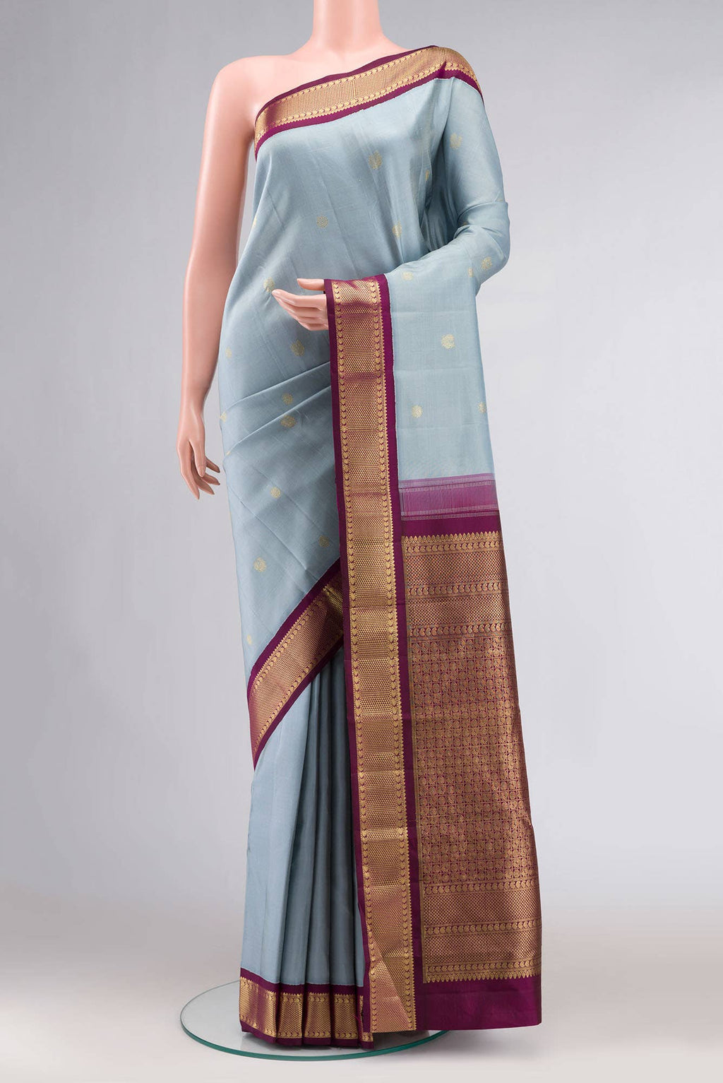 Blue Grey Kanchipuram Silk Saree