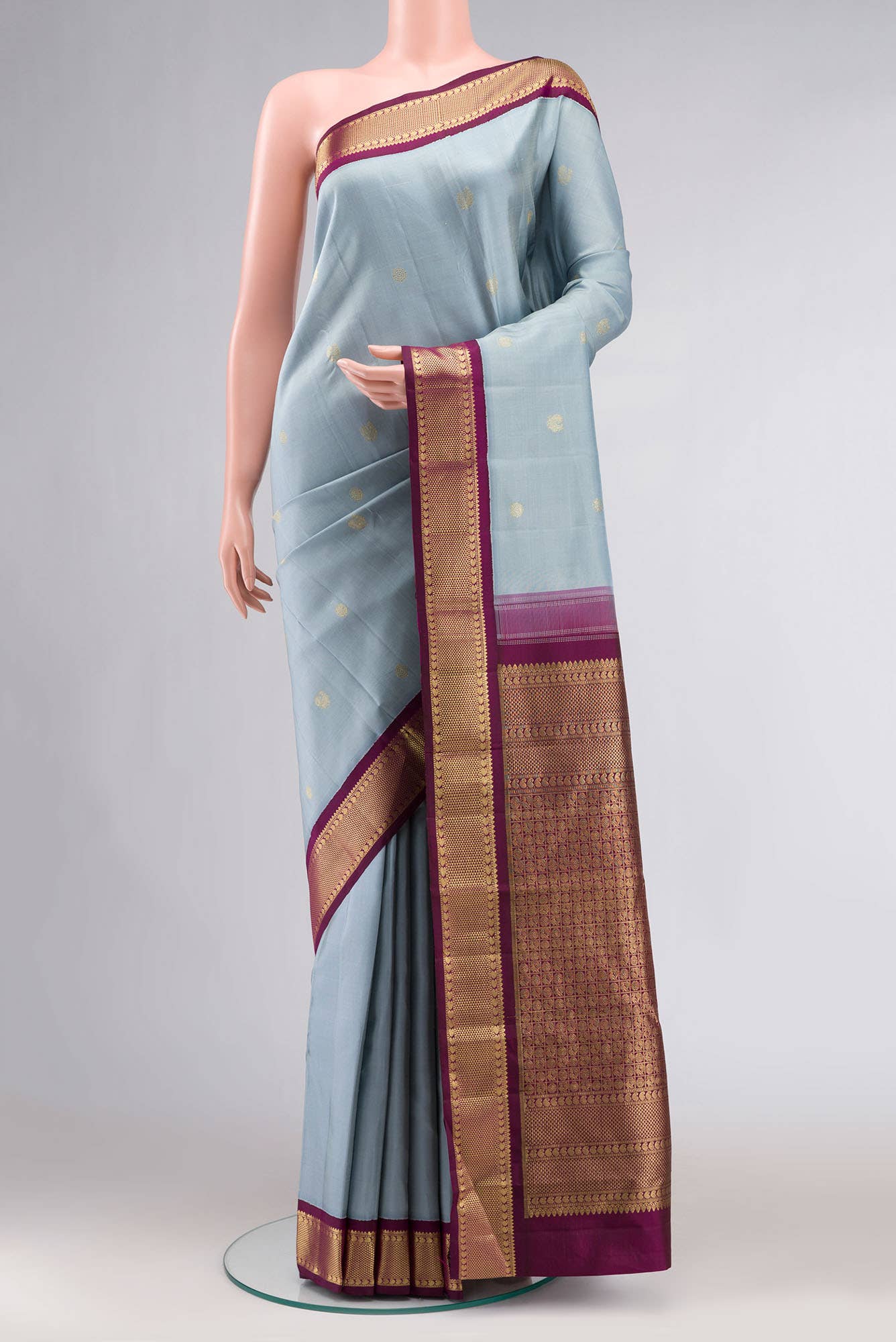 Blue Grey Kanchipuram Silk Saree
