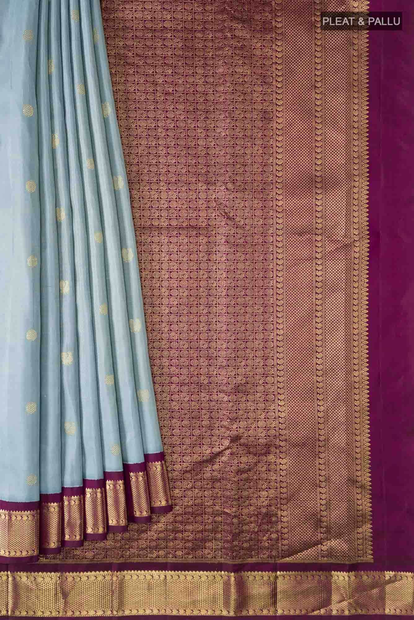 Blue Grey Kanchipuram Silk Saree