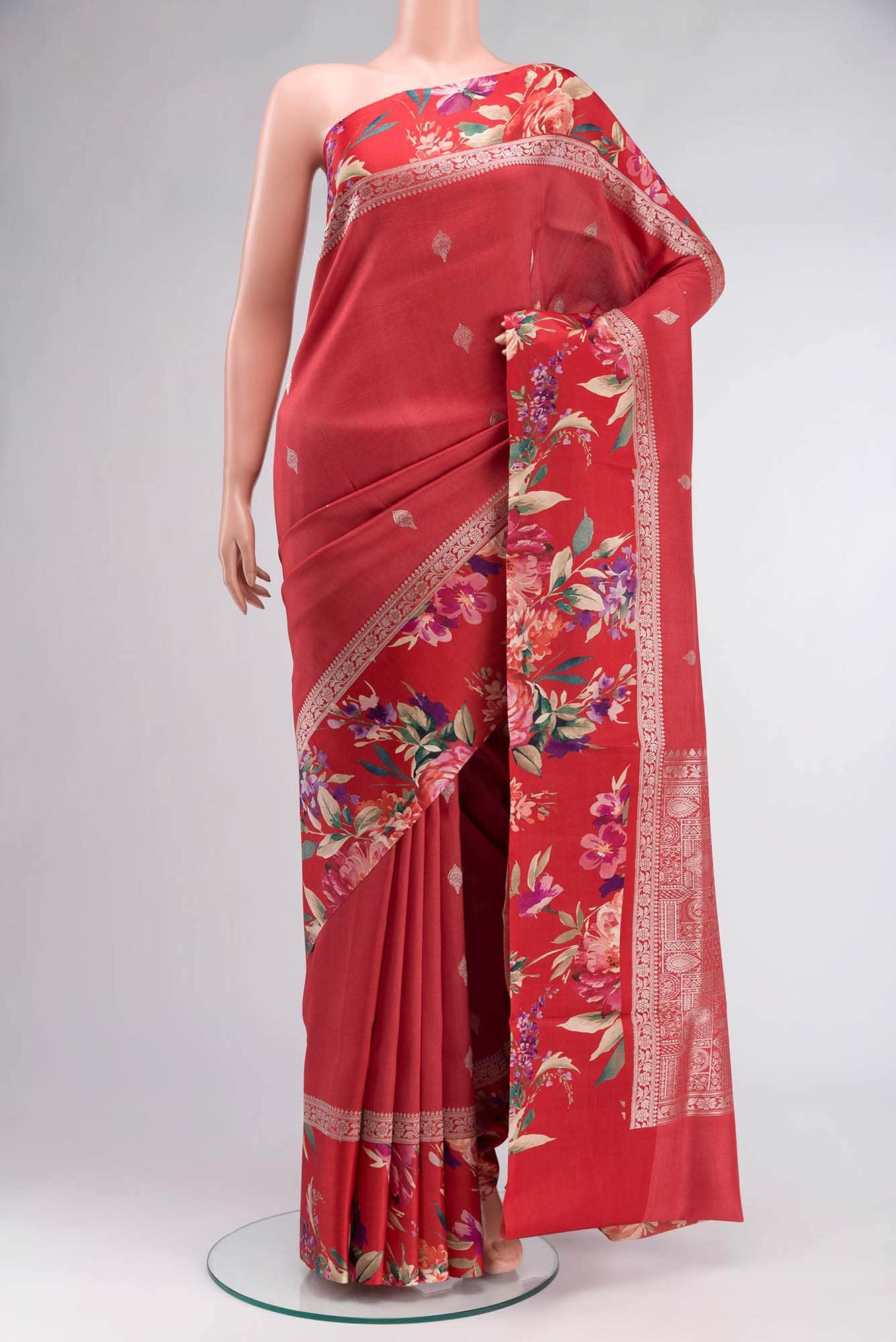 Red Bhagalpuri Tussar Silk Saree