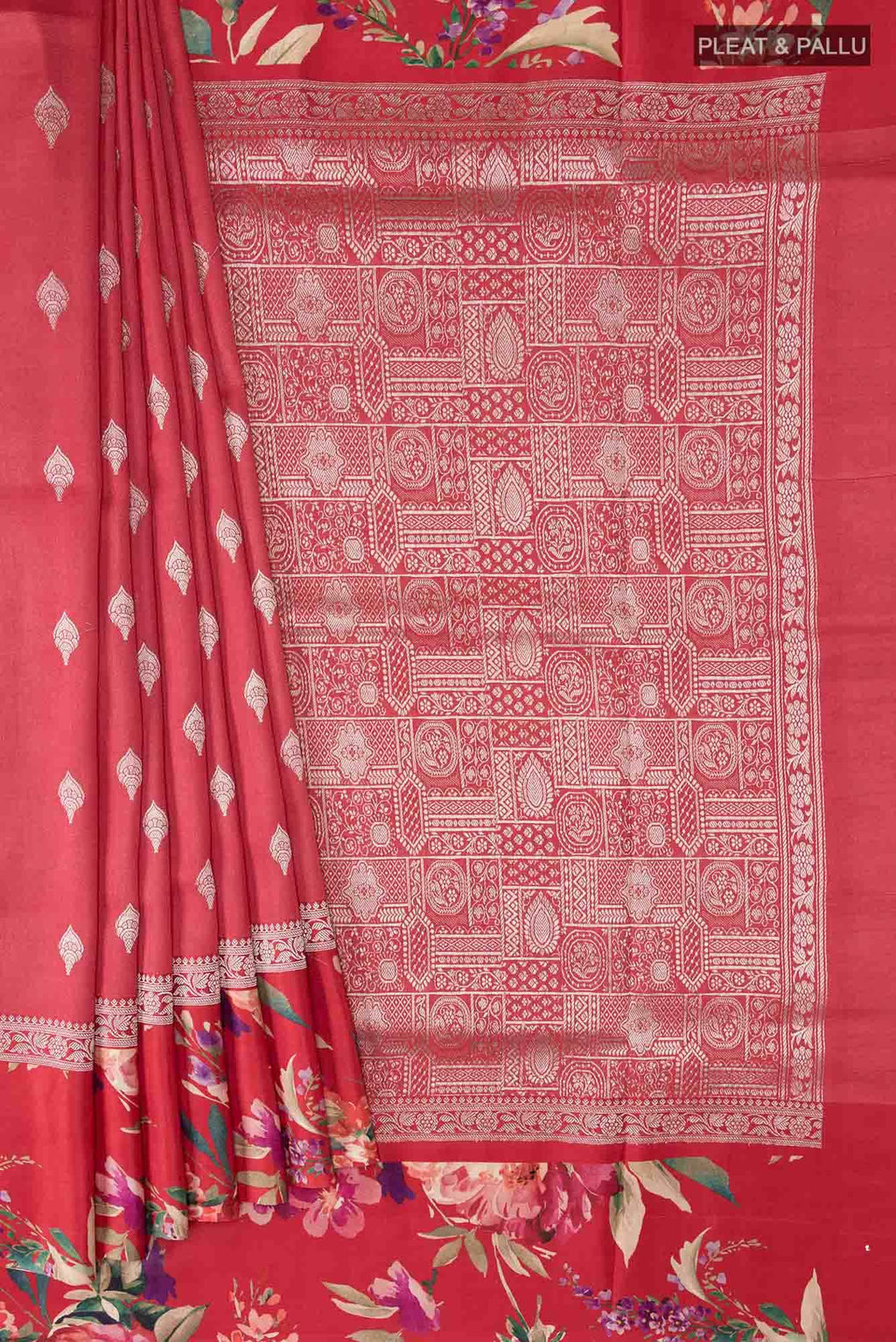 Red Bhagalpuri Tussar Silk Saree
