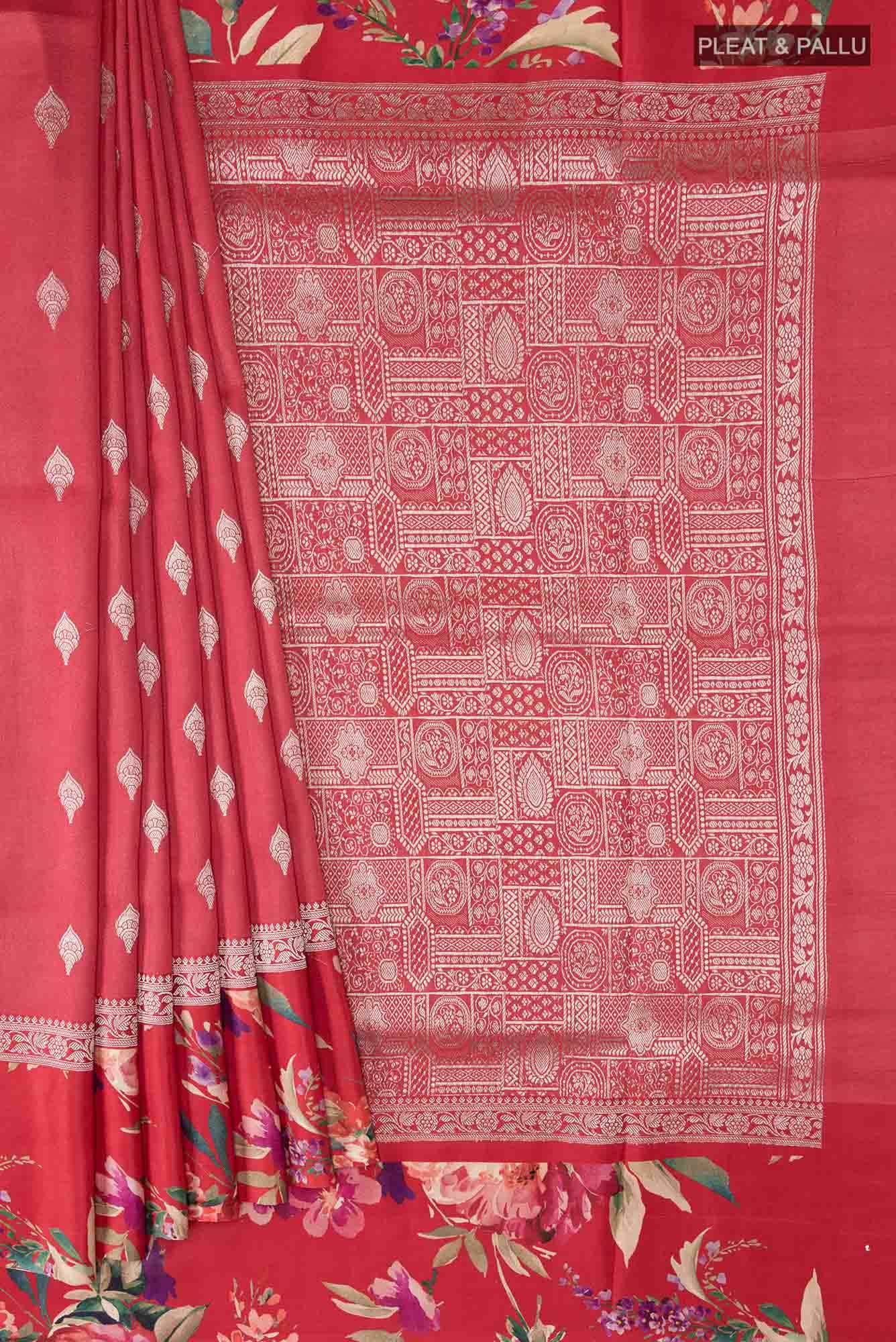 Red Bhagalpuri Tussar Silk Saree