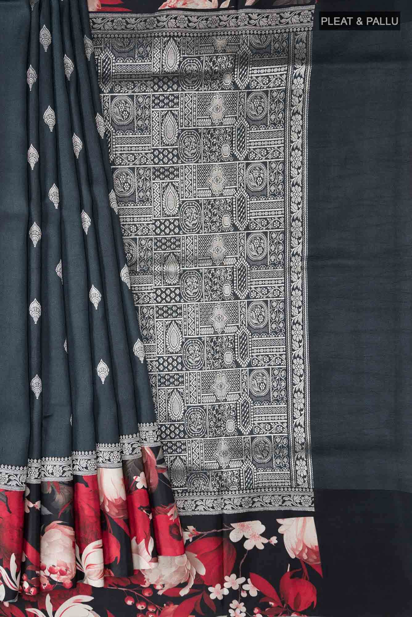 Black Tussar Silk Saree