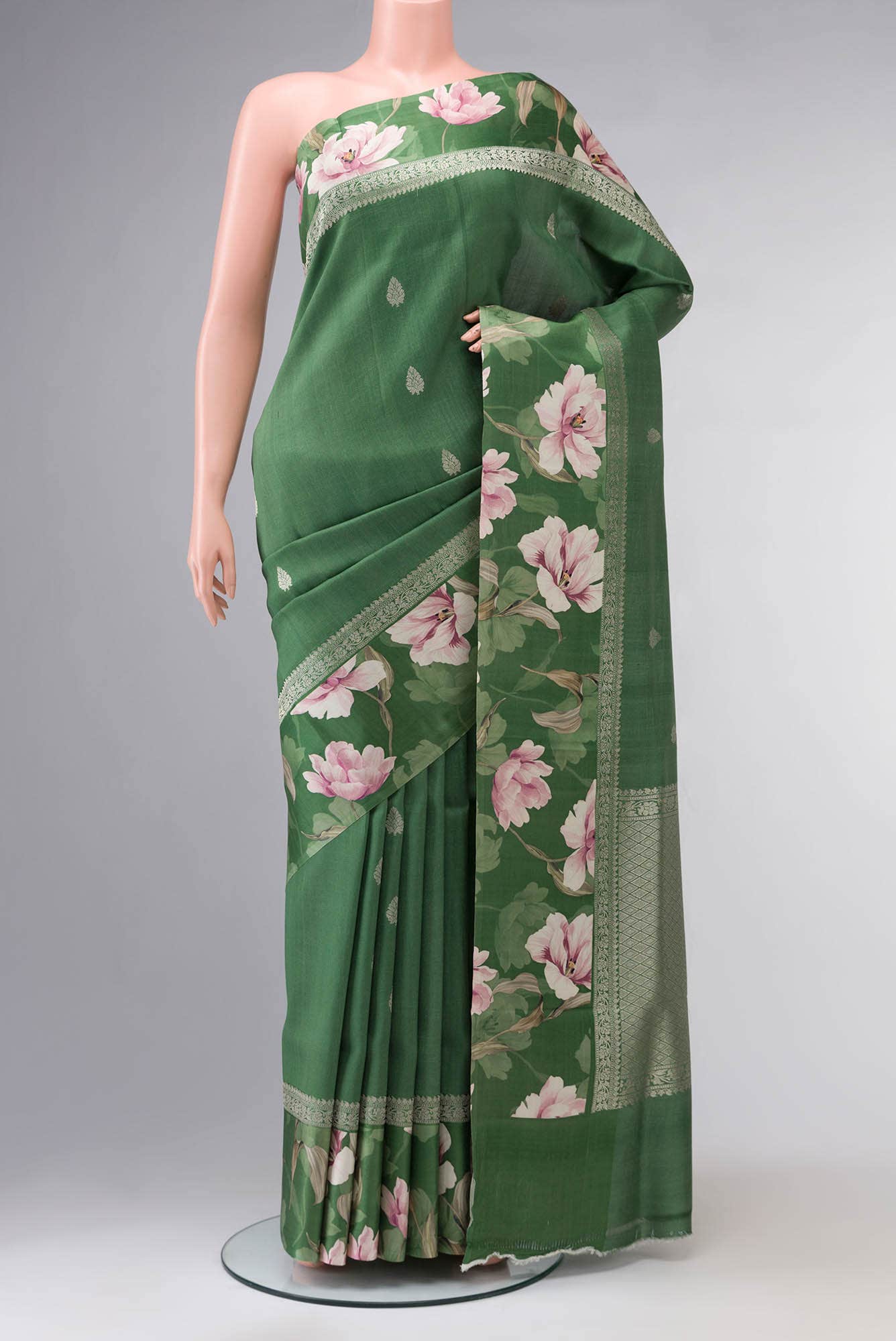 Green Bhagalpuri Tussar Silk Saree
