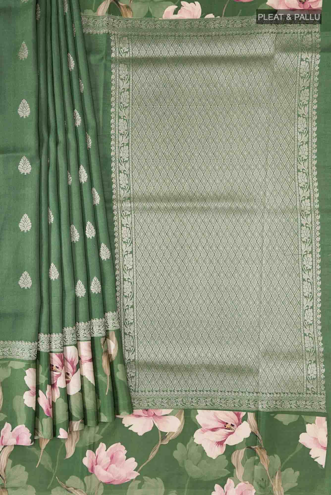 Green Bhagalpuri Tussar Silk Saree