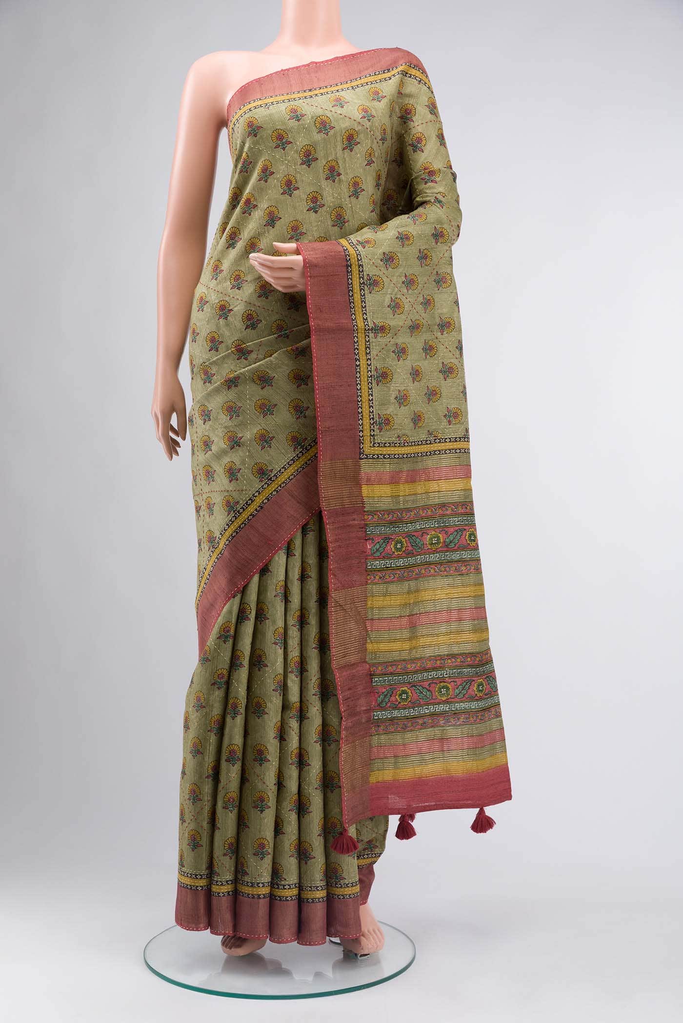 Green Tussar Silk Saree