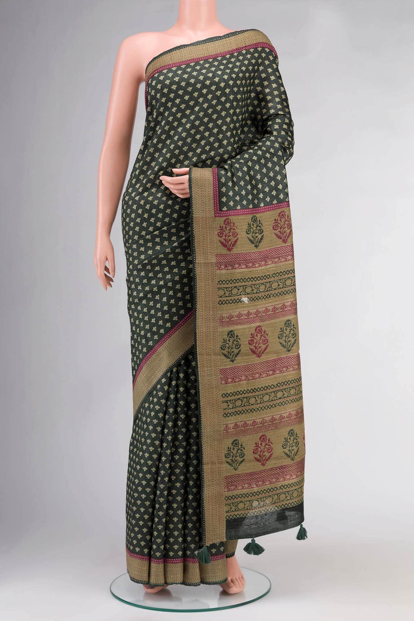 Green Bhagalpuri Tussar Silk Saree
