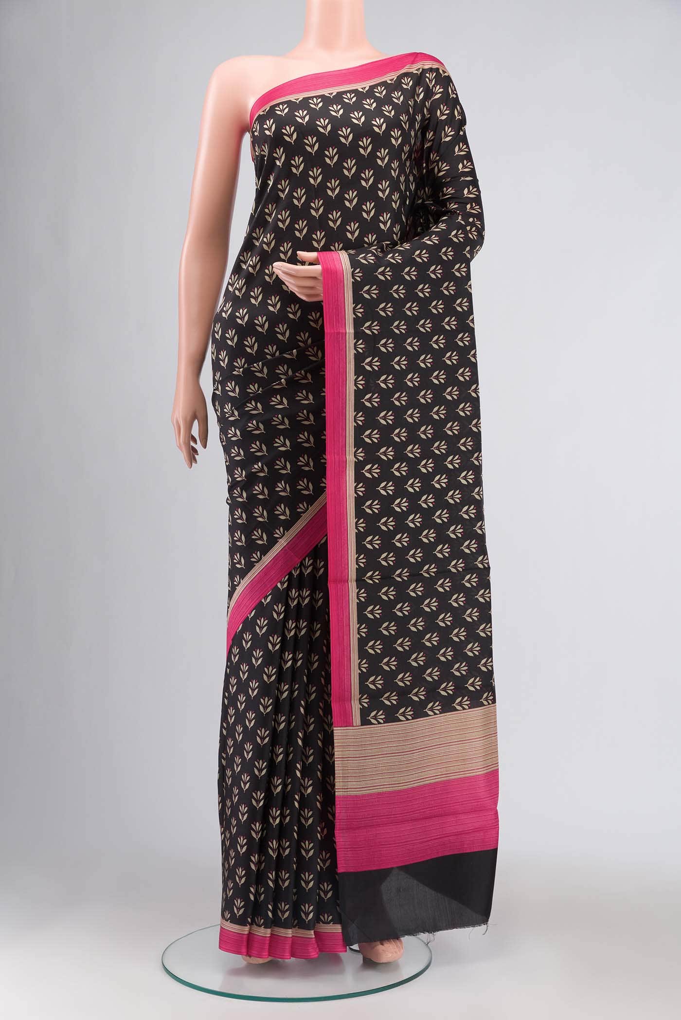 Black Printed Silk Saree