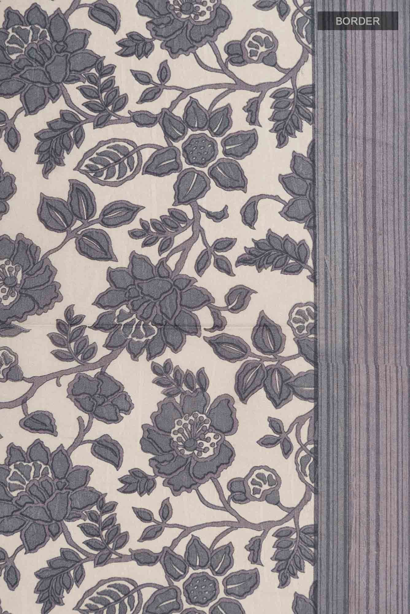 Beige Printed Silk Saree