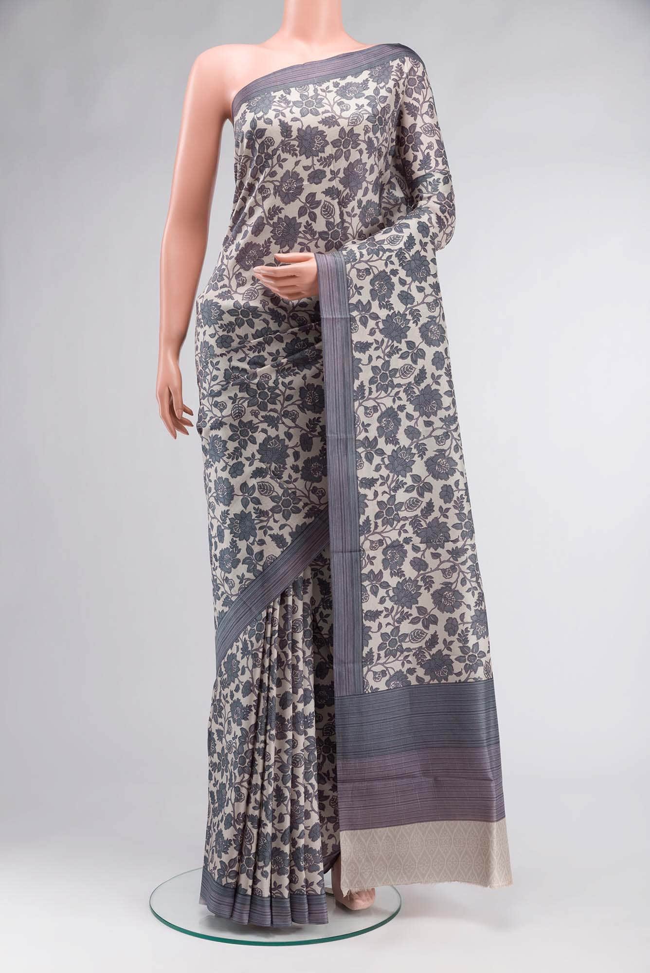 Beige Printed Silk Saree