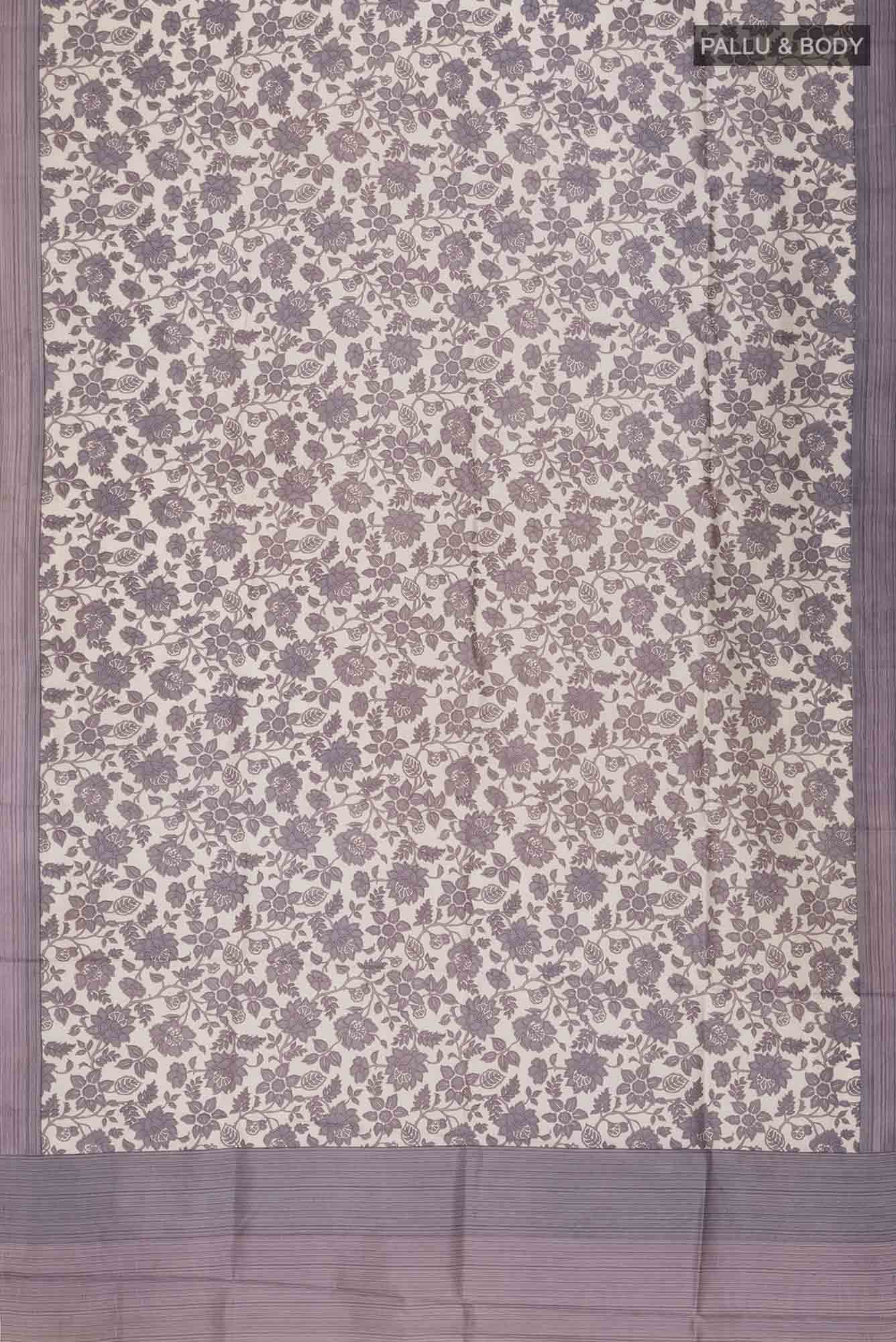 Beige Printed Silk Saree