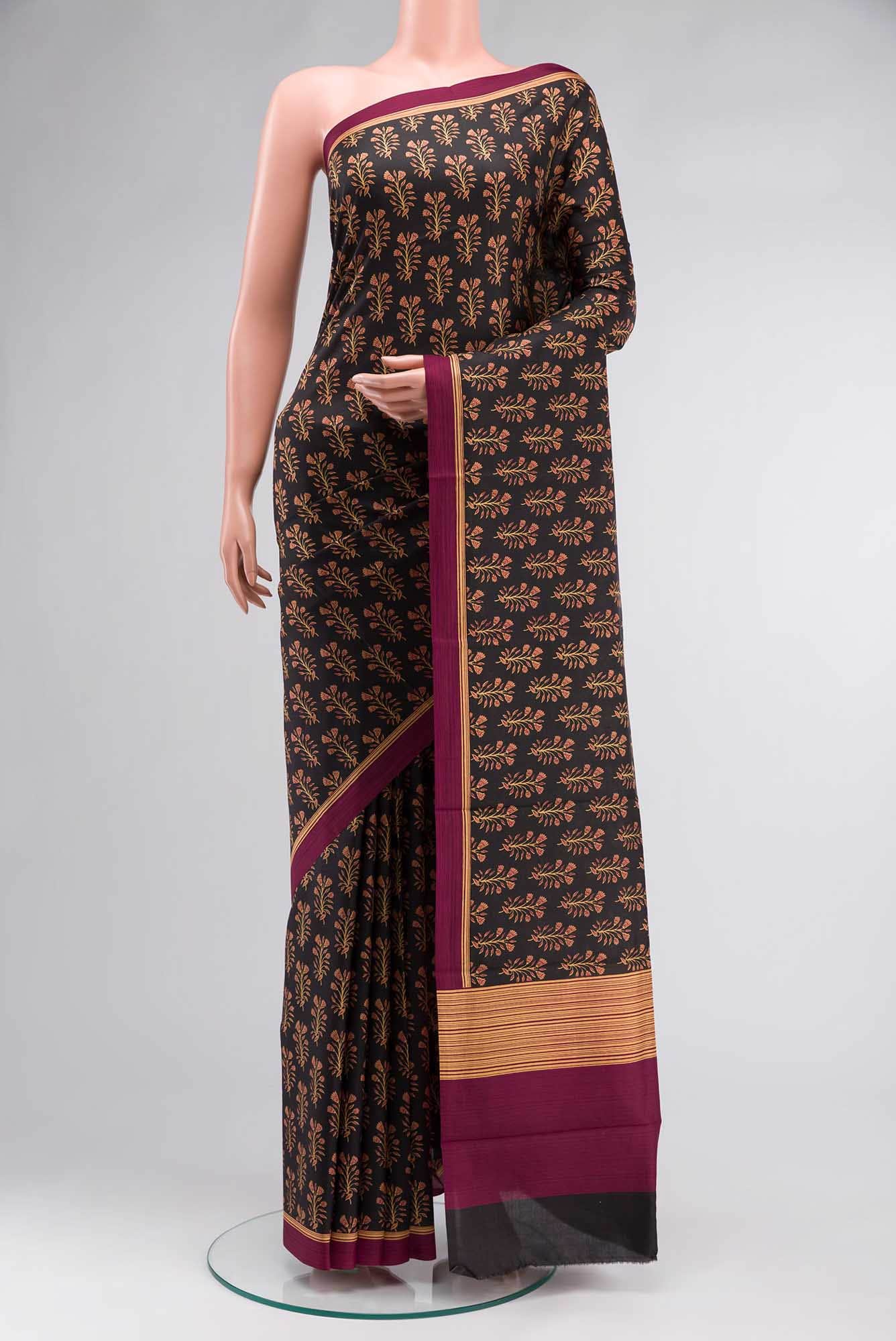 Black Printed Silk Saree