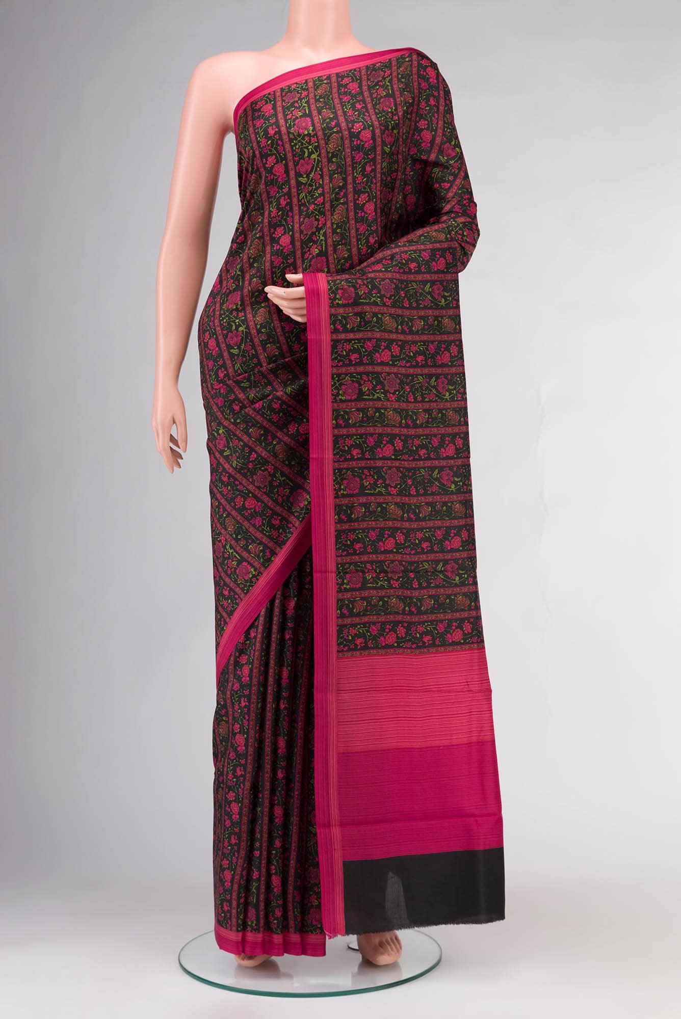 Black Printed Silk Saree