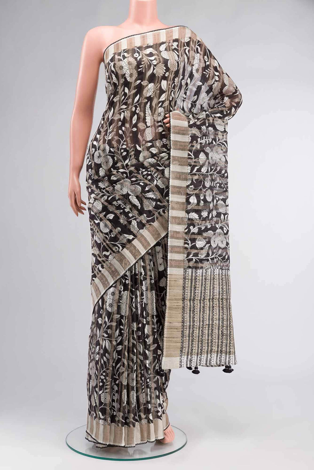 Black Bhagalpuri Tussar Silk Saree