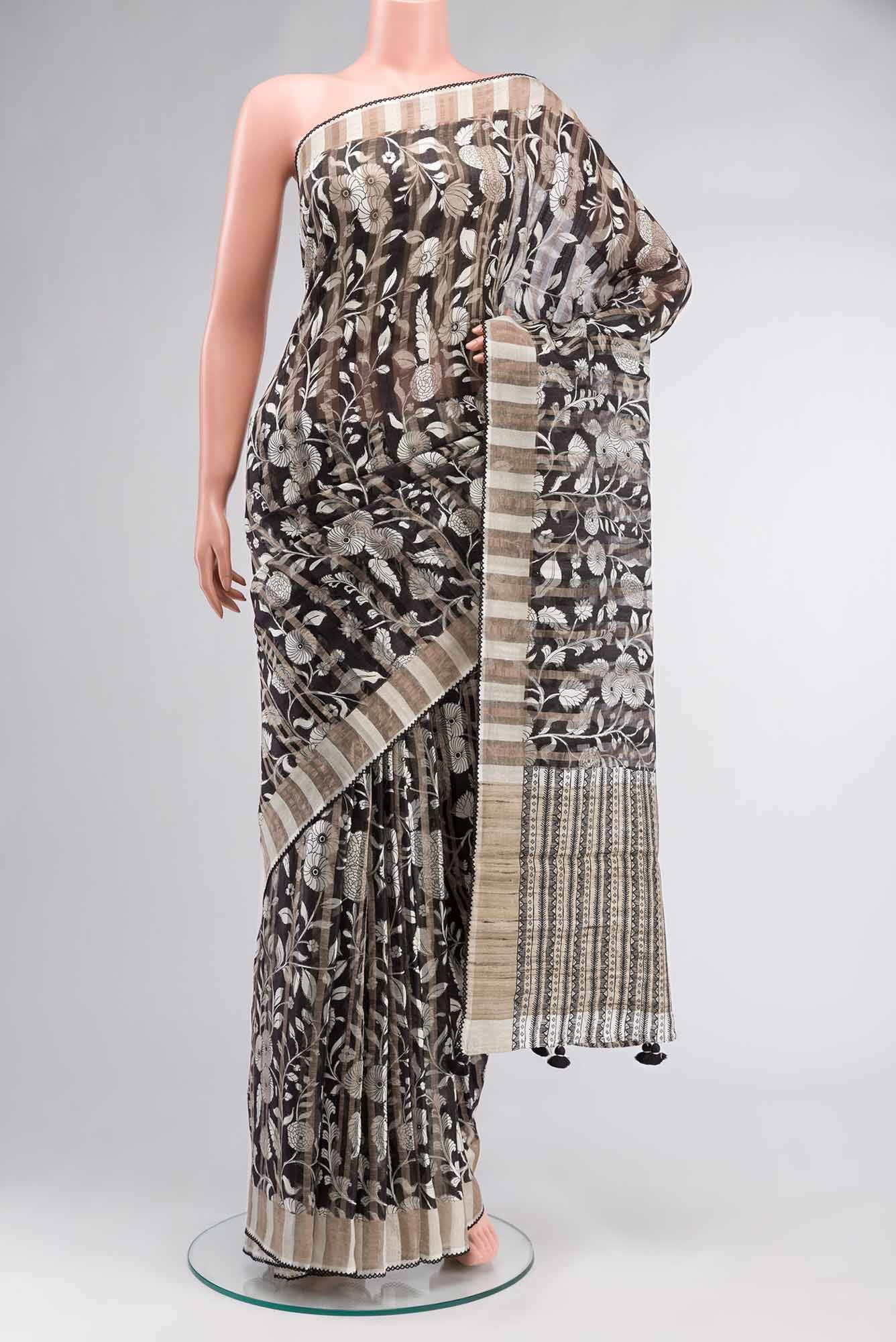 Black Bhagalpuri Tussar Silk Saree