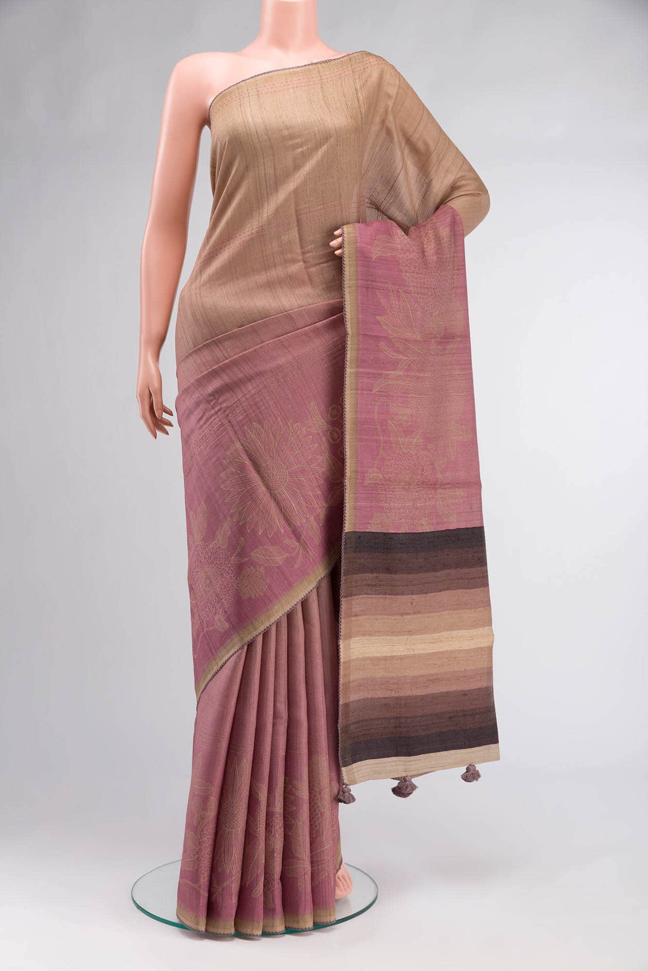 Beige Bhagalpuri Tussar Silk Saree