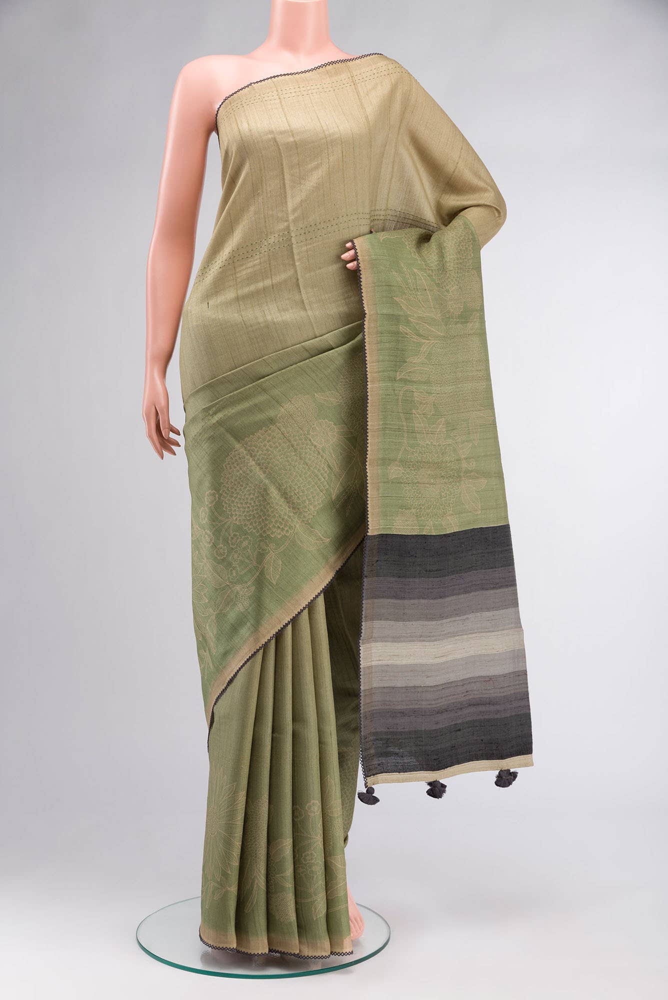 Beige Bhagalpuri Tussar Silk Saree