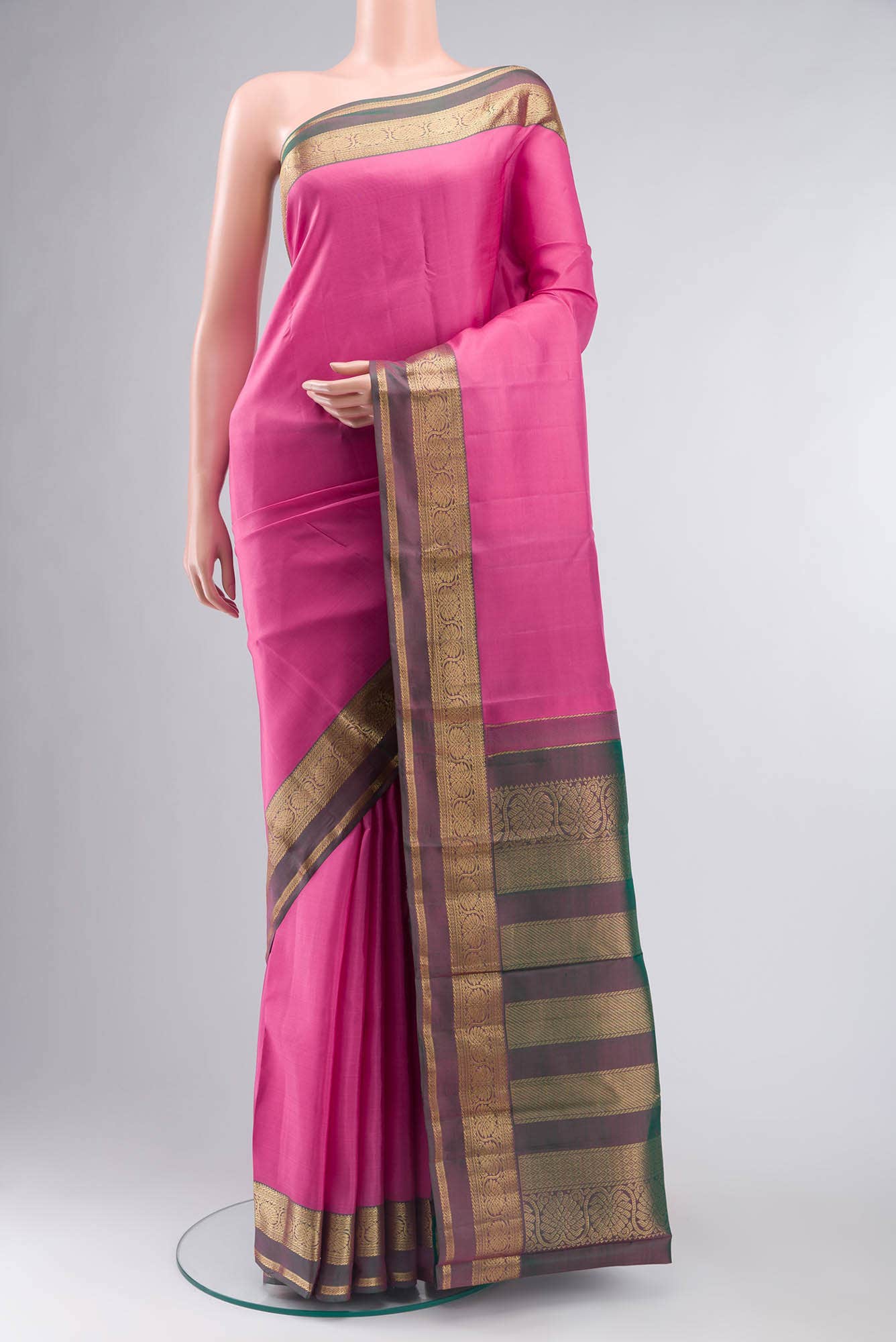 Rose pink Kanchipuram Silk Saree
