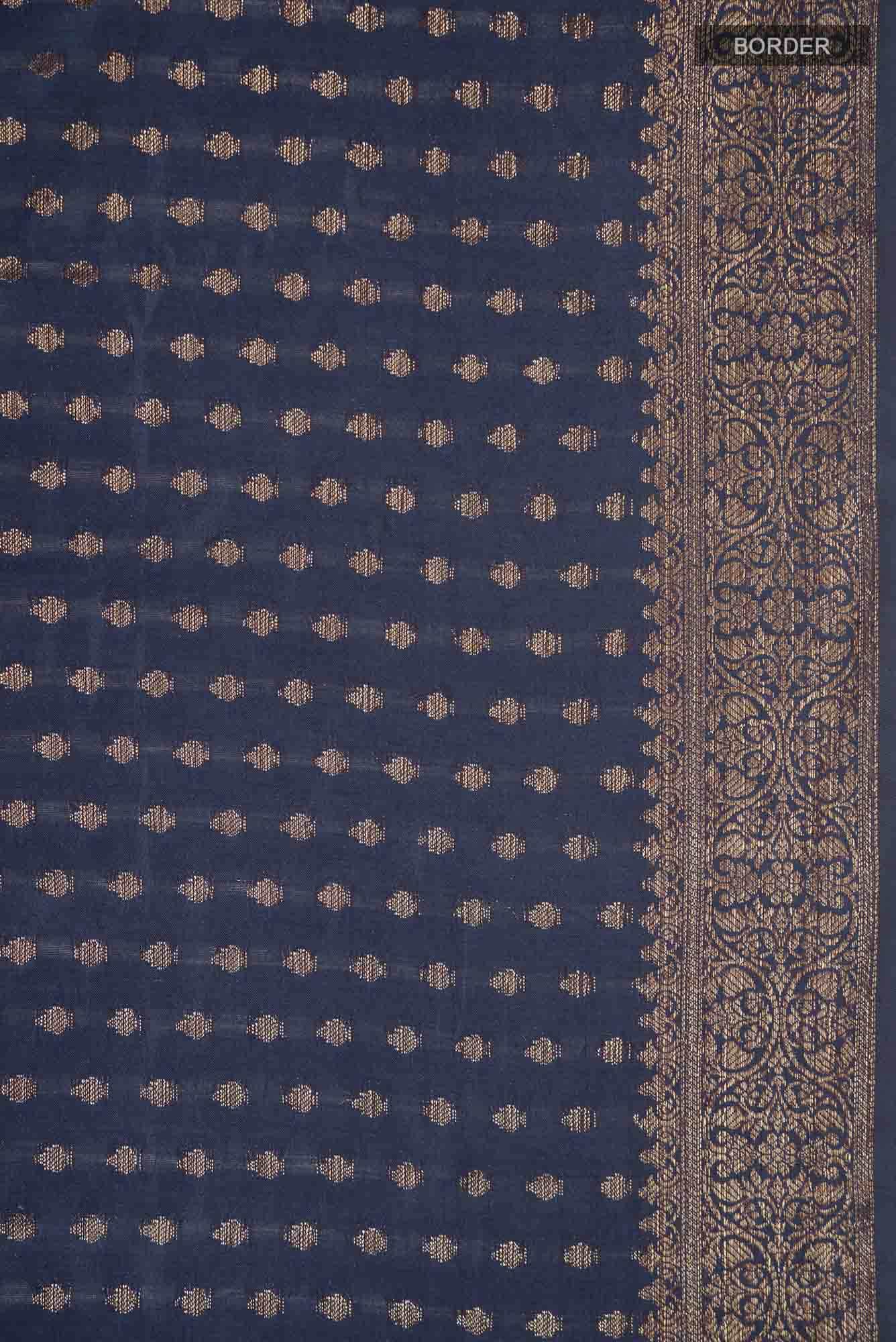 Blue Grey Banarasi Raw Silk Saree