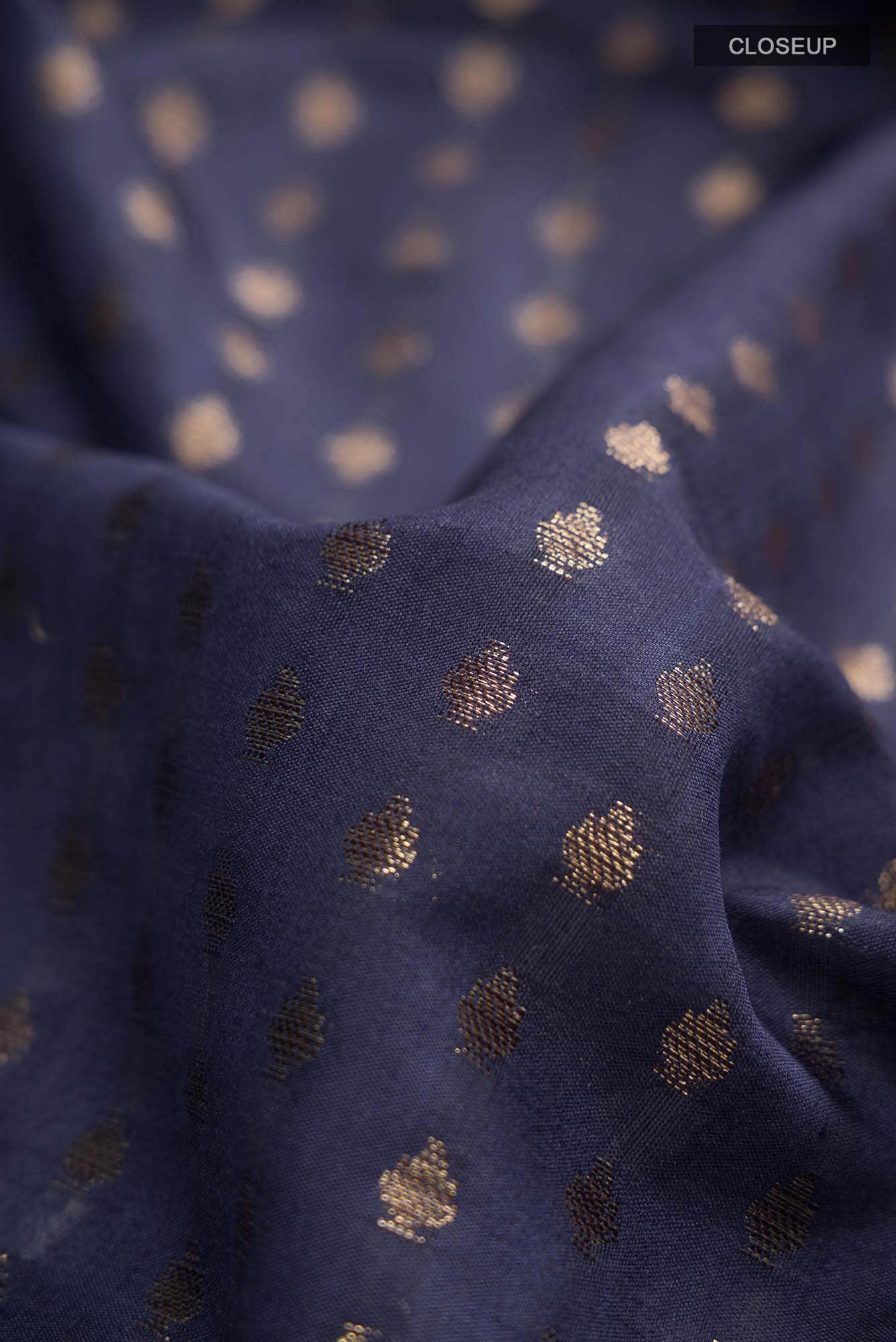 Blue Grey Banarasi Raw Silk Saree