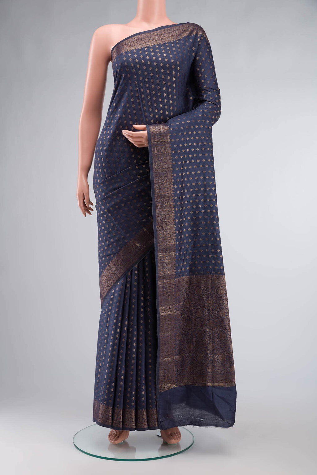 Blue Grey Banarasi Raw Silk Saree