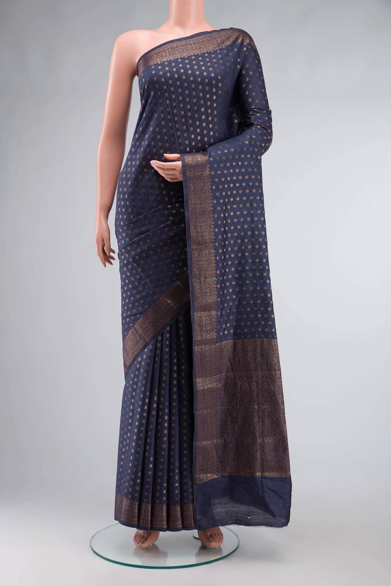 Blue Grey Banarasi Raw Silk Saree