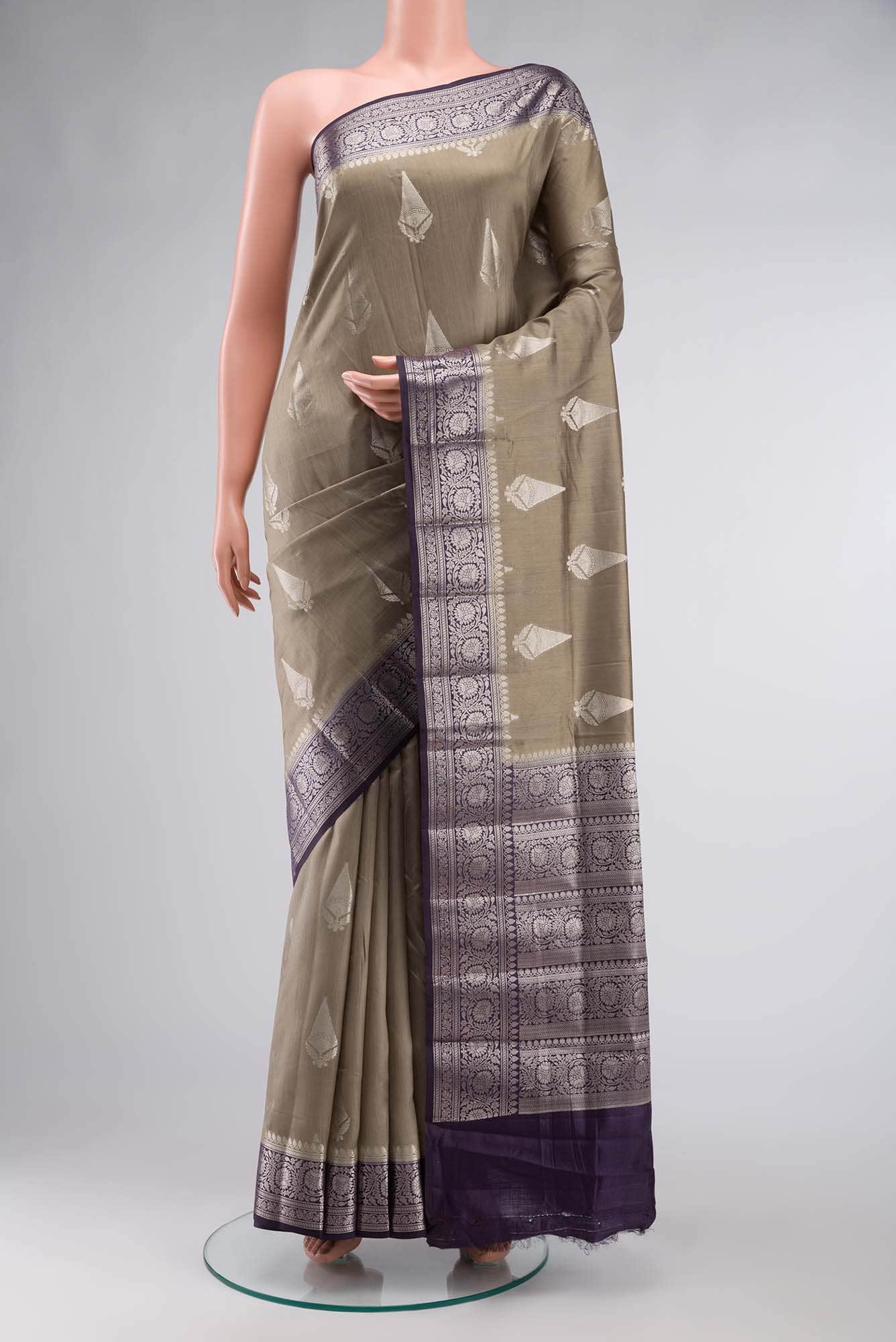 Dark Beige Banarasi Raw Silk Saree