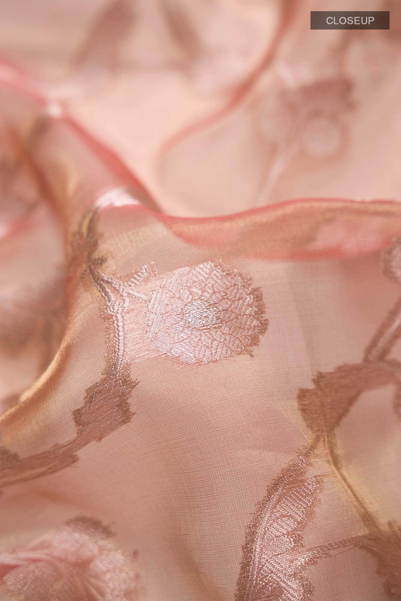 Rose Gold Banarasi Tissue Silk Saree