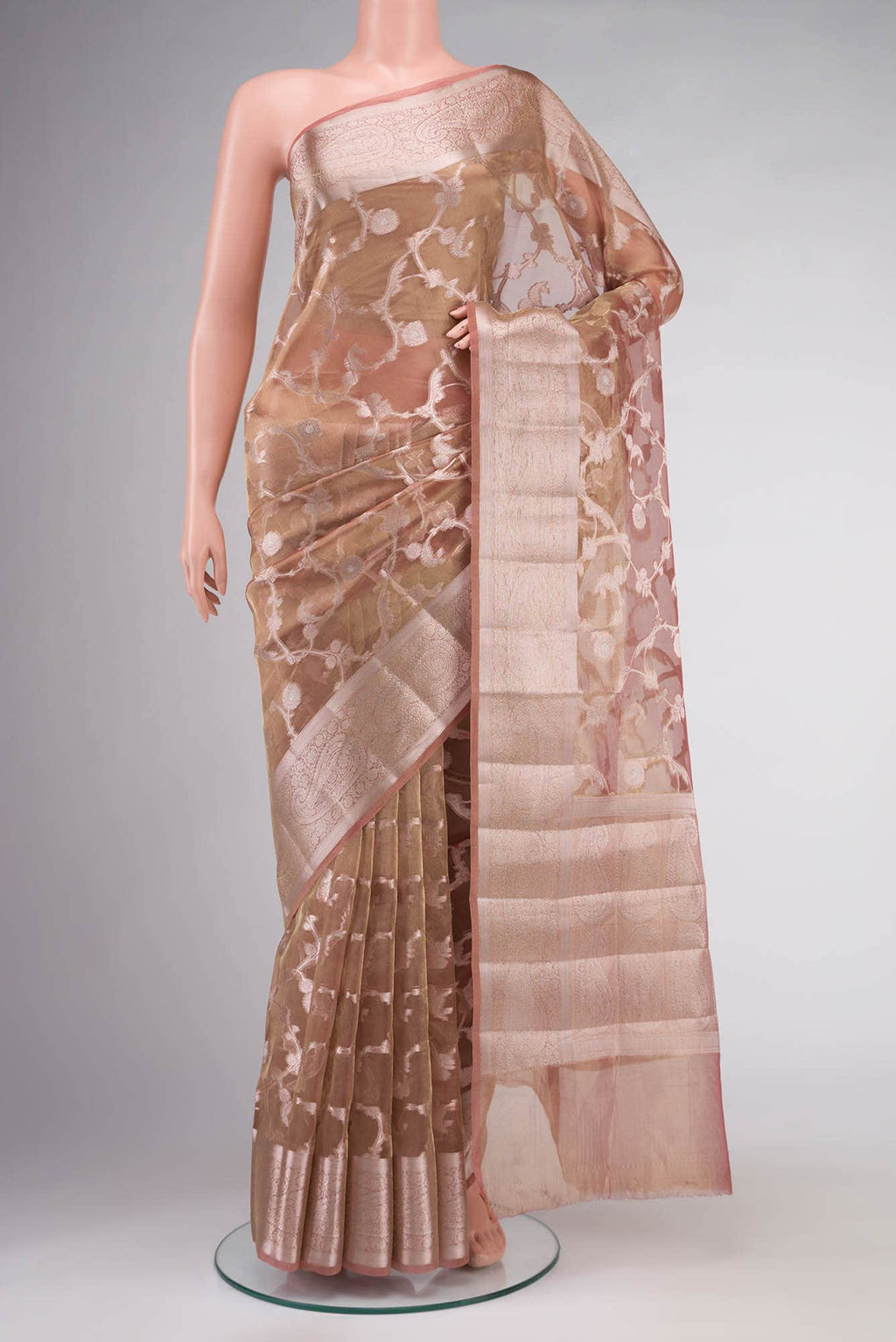 Rose Gold Banarasi Tissue Silk Saree