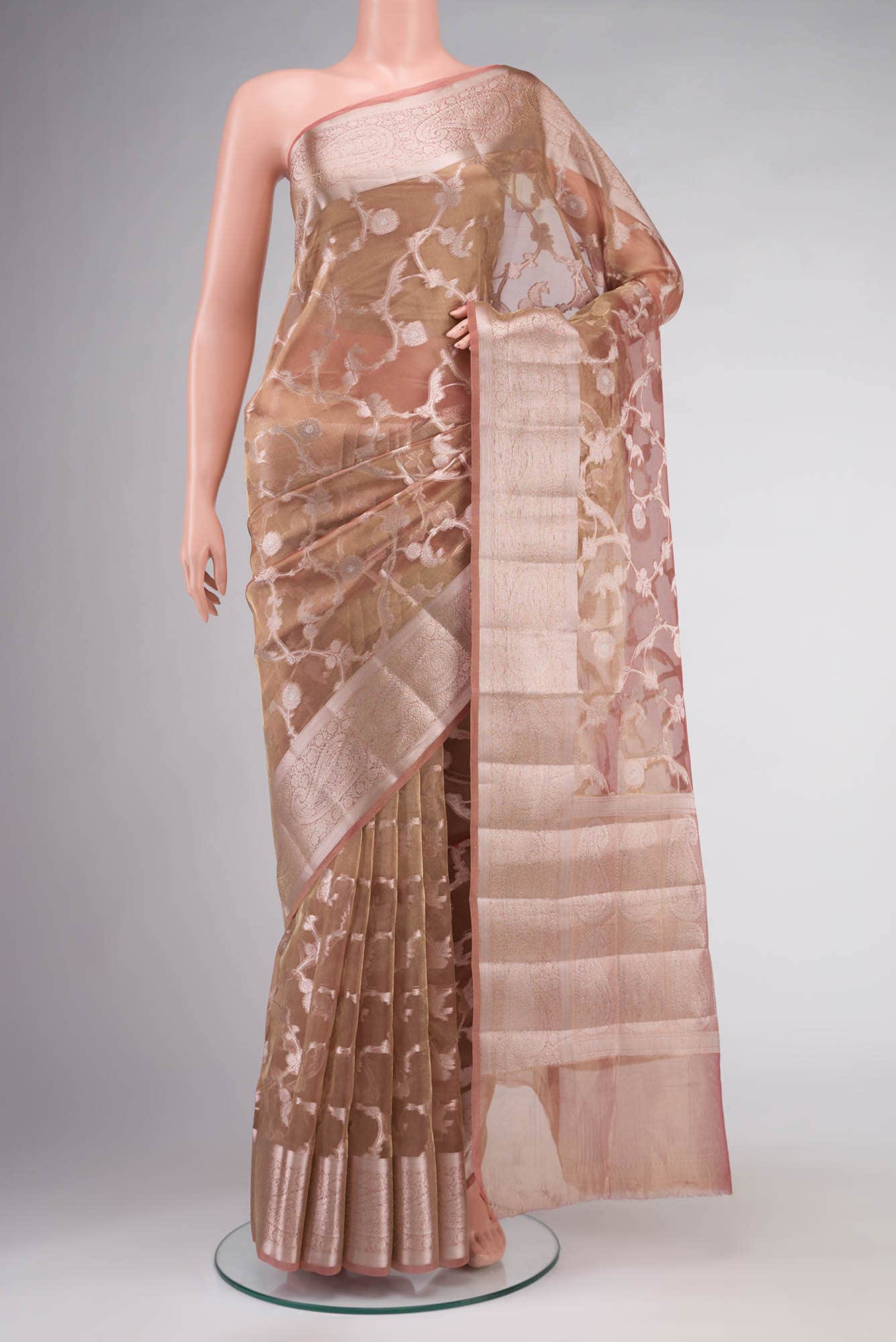 Rose Gold Banarasi Tissue Silk Saree