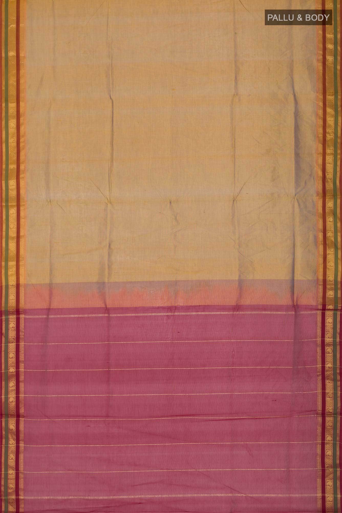 Yellow with Purple Dual Tone Silk Cotton Saree