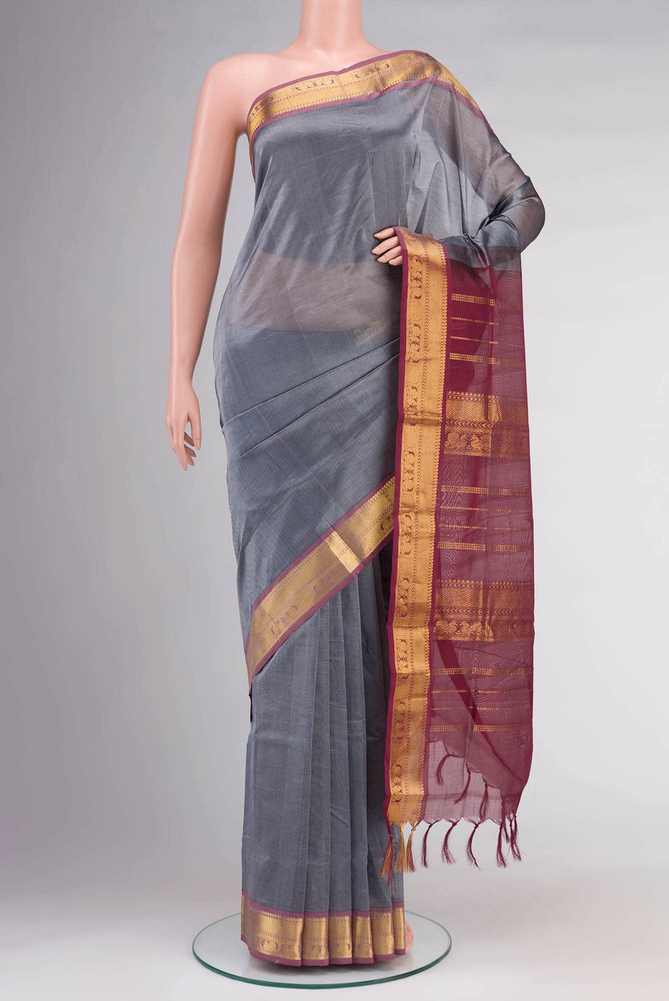 Grey Silk Cotton Saree