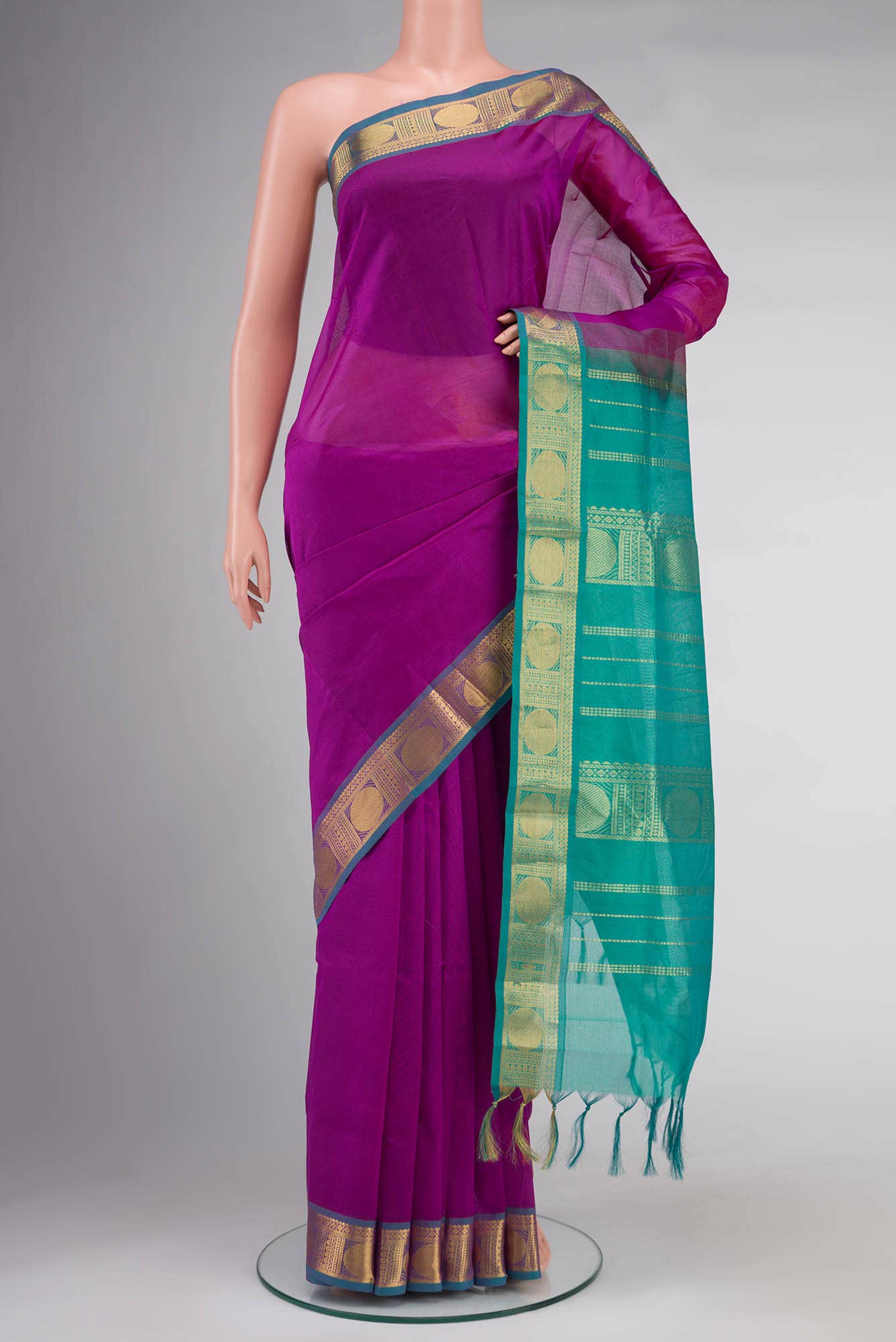 Light Magenta Silk Cotton Saree