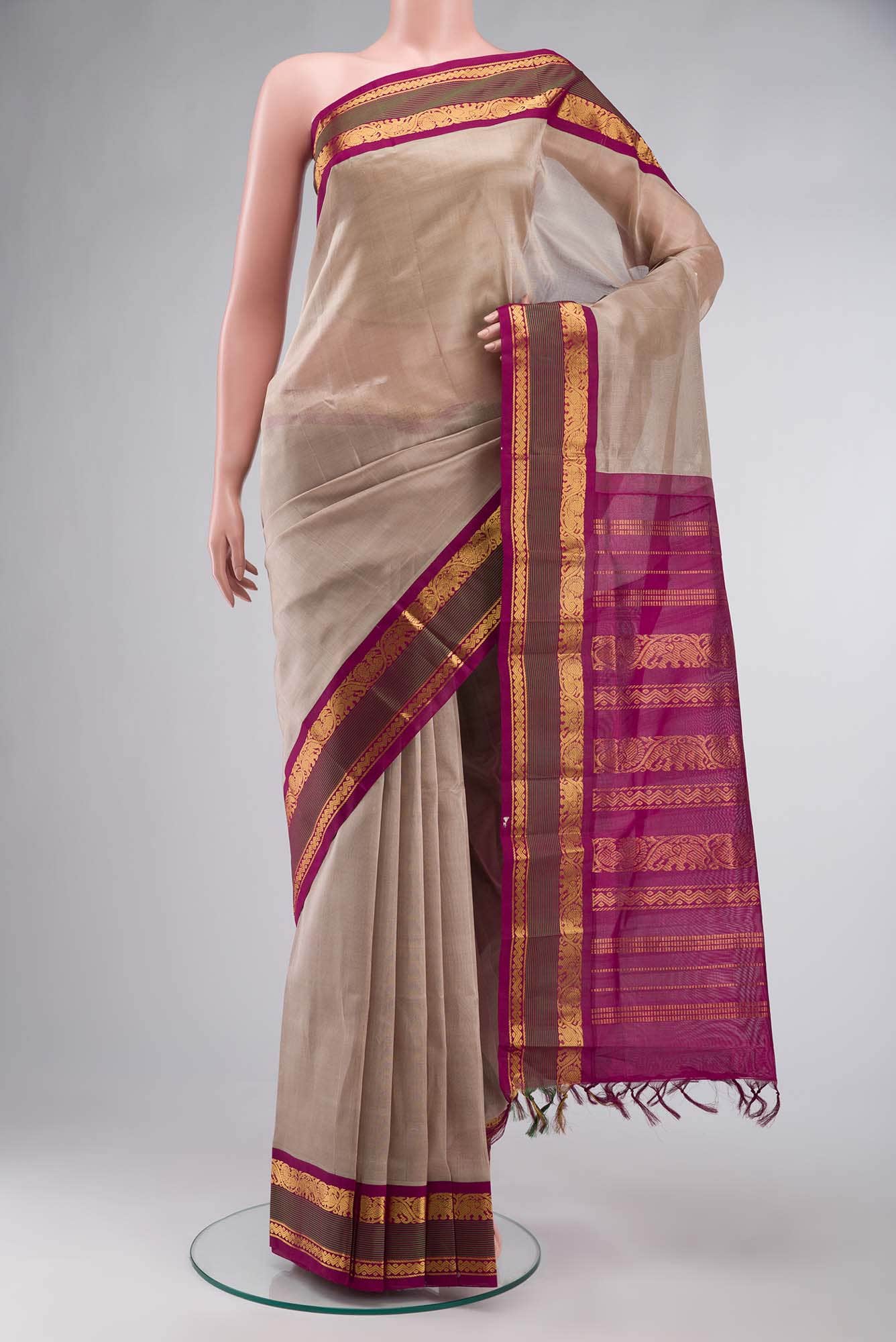 Beige Silk Cotton Saree