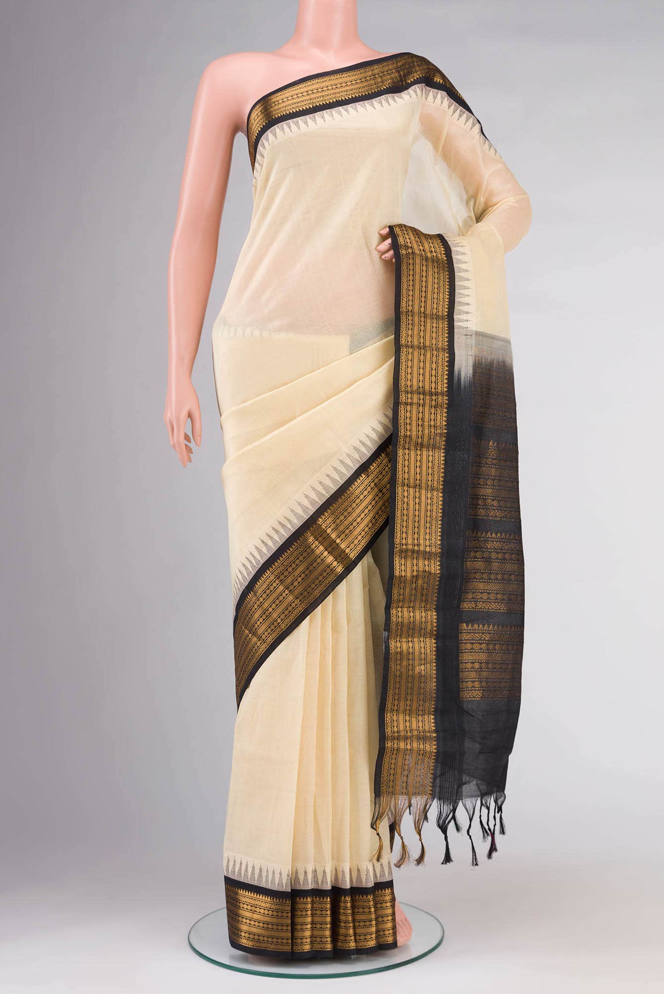 Cream Silk Cotton Saree