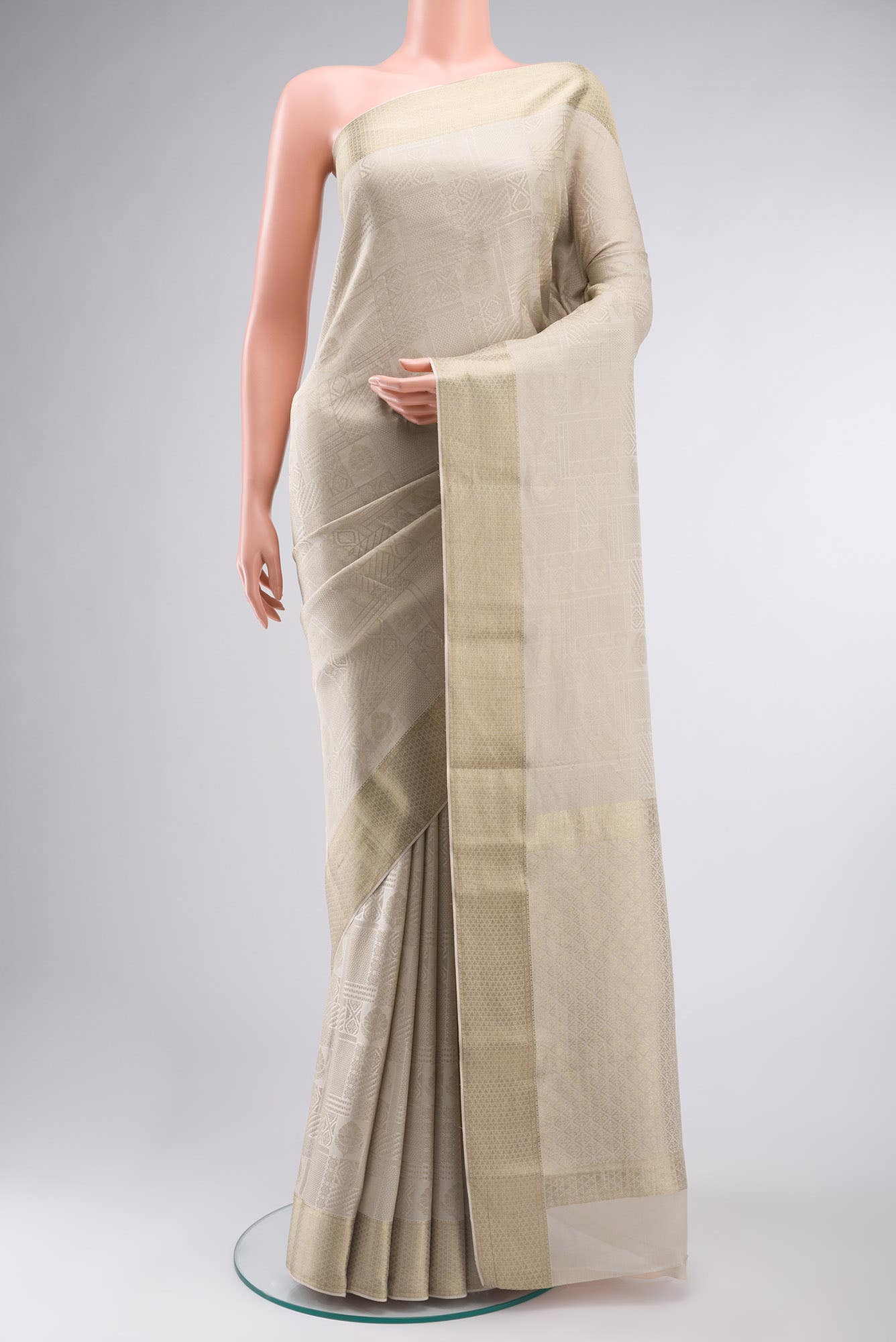 Beige Mysore Crepe Saree